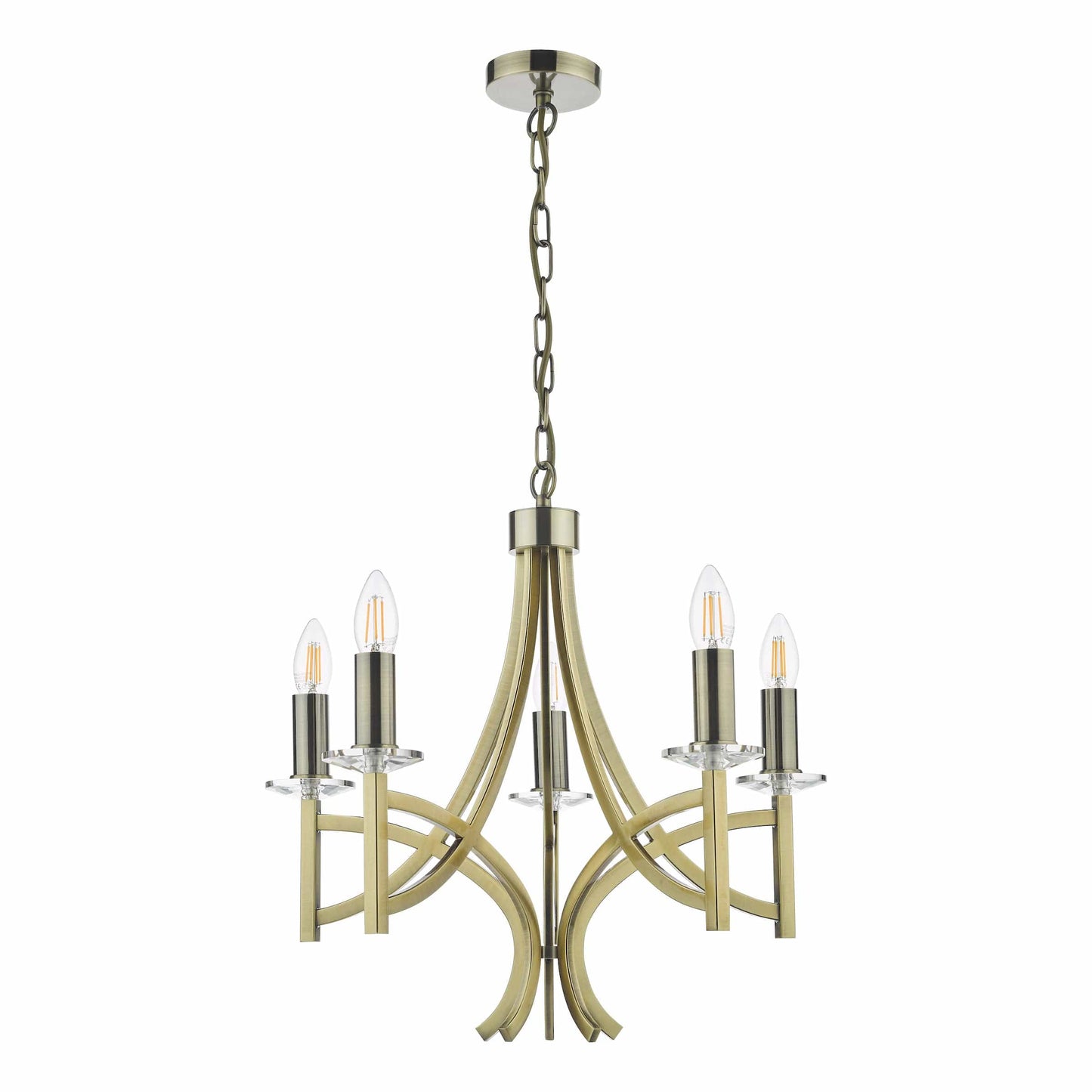 dar lighting Lyon 5 Light Armed Fitting Antique Brass Crystal LYO0575