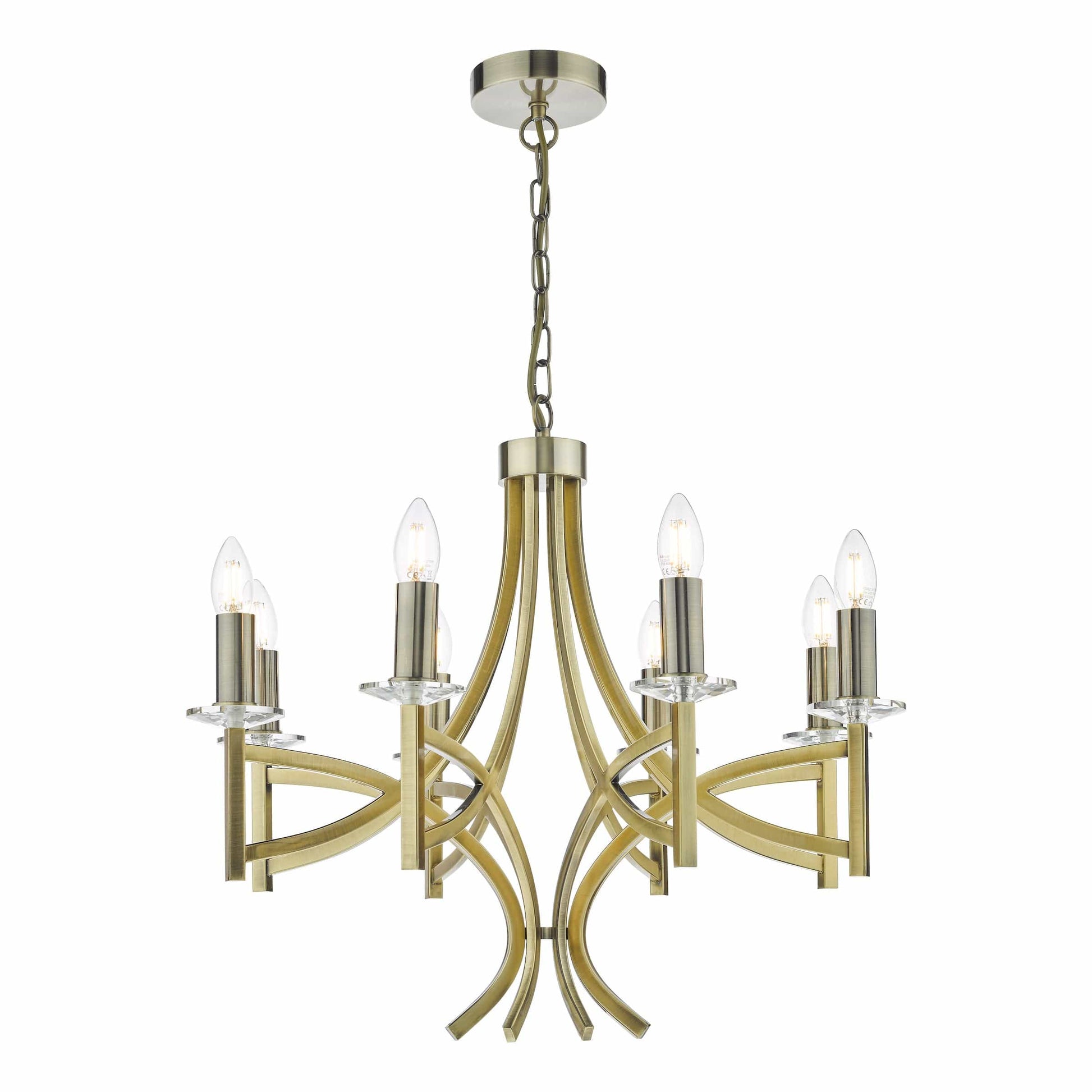 dar lighting Lyon 8 Light Armed Fitting Antique Brass Crystal LYO0875