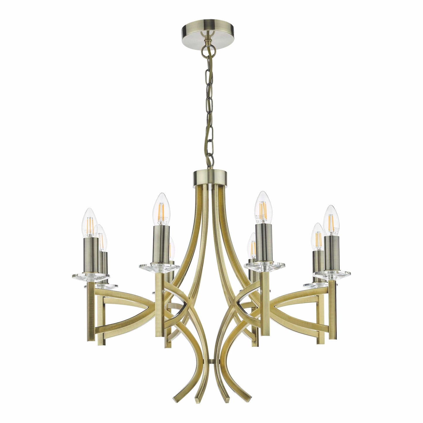 dar lighting Lyon 8 Light Armed Fitting Antique Brass Crystal LYO0875