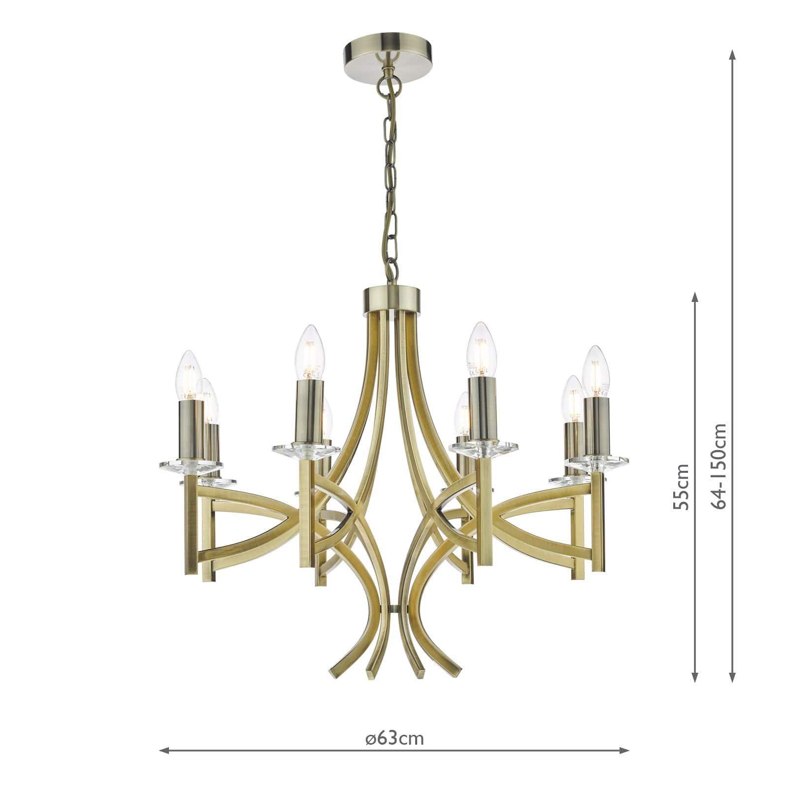 dar lighting Lyon 8 Light Armed Fitting Antique Brass Crystal LYO0875