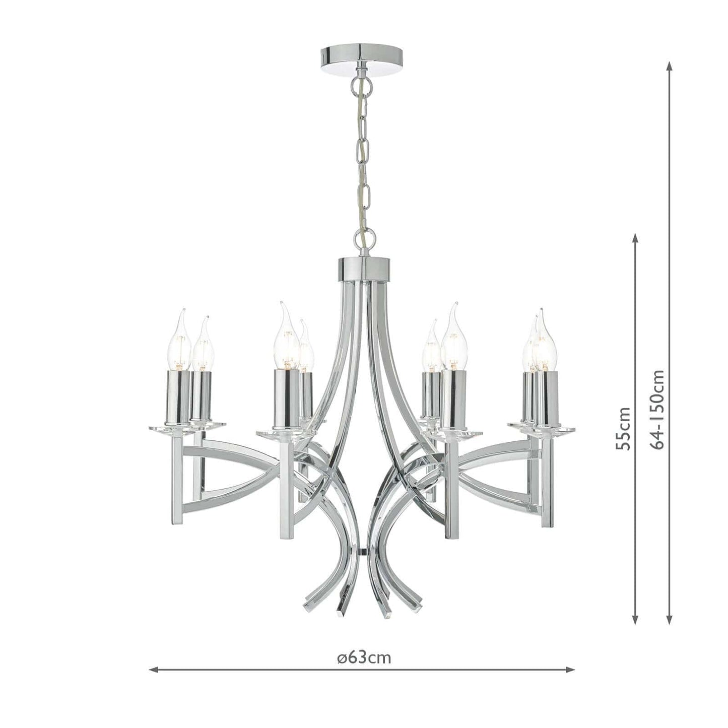 dar lighting Lyon 8lt Pendant Polished Chrome & Crystal LYO0850