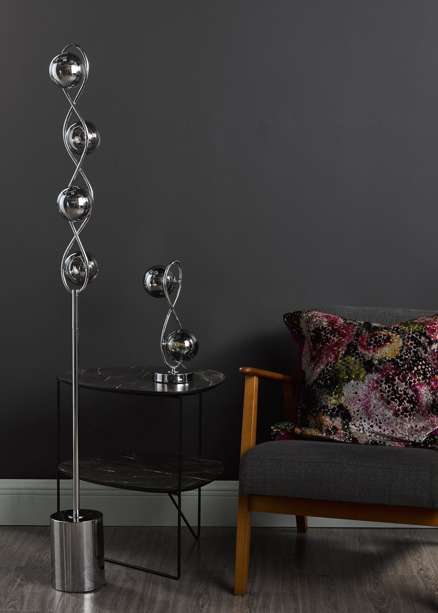 dar lighting Lysandra 2 Light Table Lamp Polished Chrome and Smoked Glass LYS4250