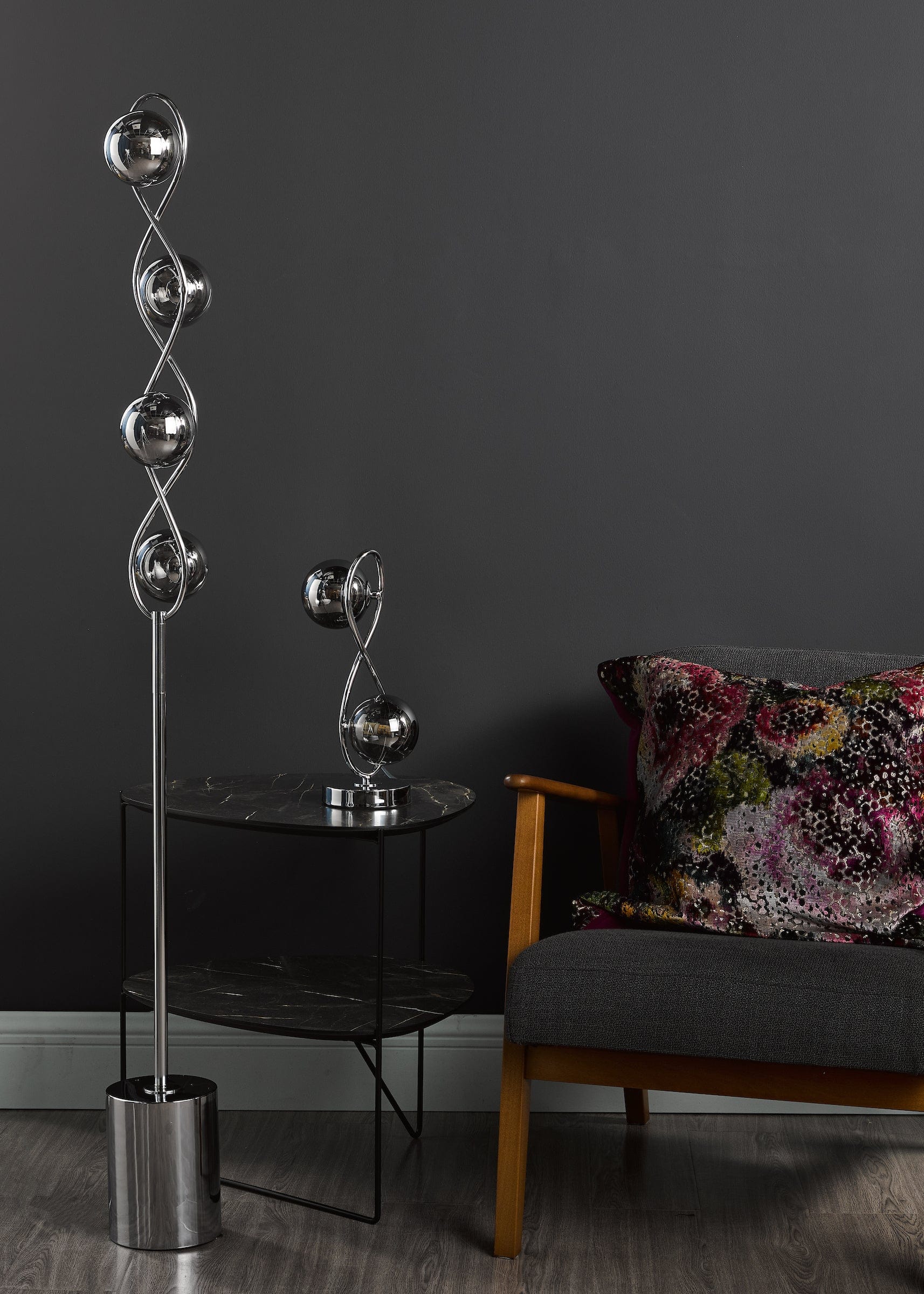 dar lighting Lysandra 2 Light Table Lamp Polished Chrome and Smoked Glass LYS4250