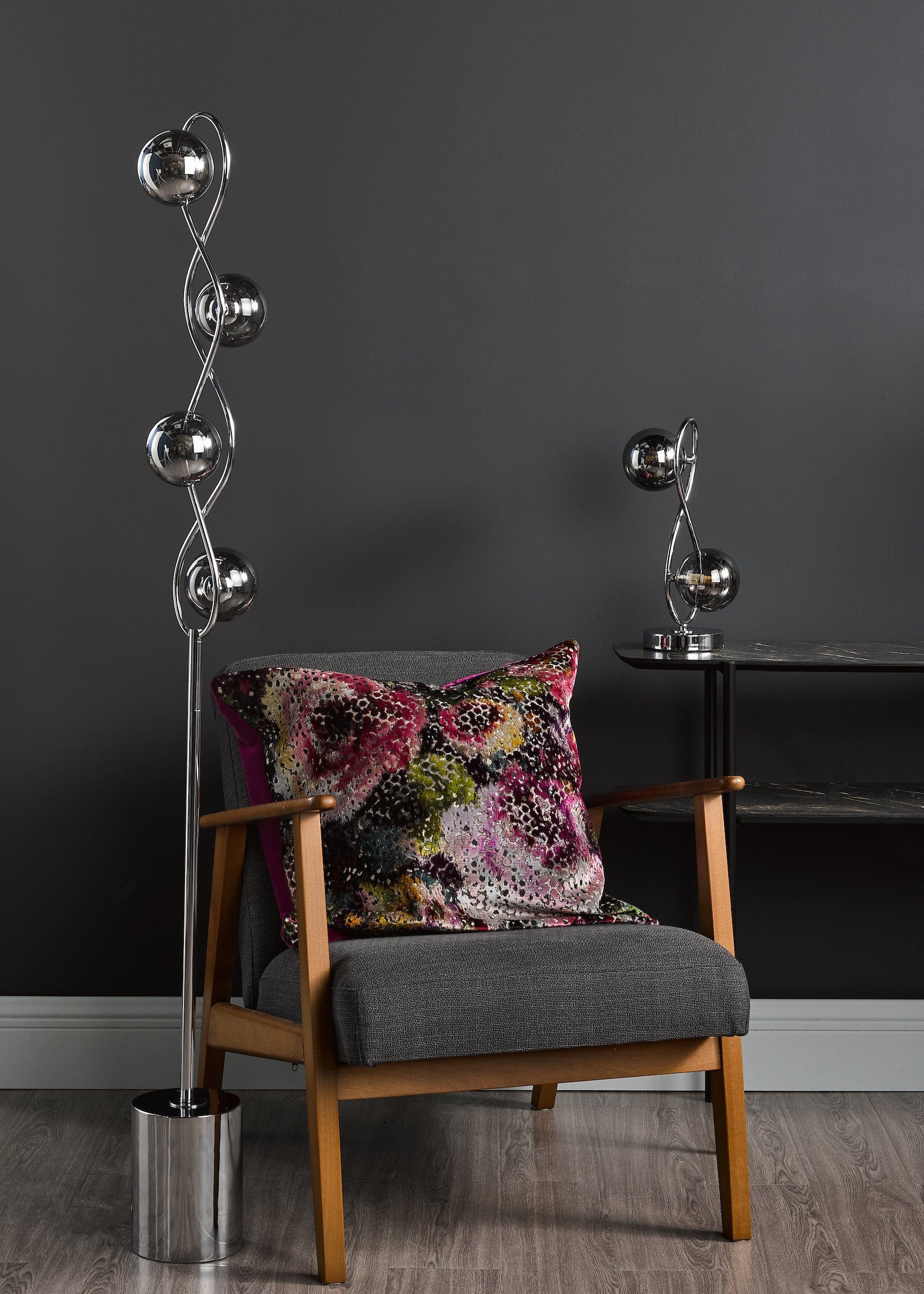 dar lighting Lysandra 2 Light Table Lamp Polished Chrome and Smoked Glass LYS4250