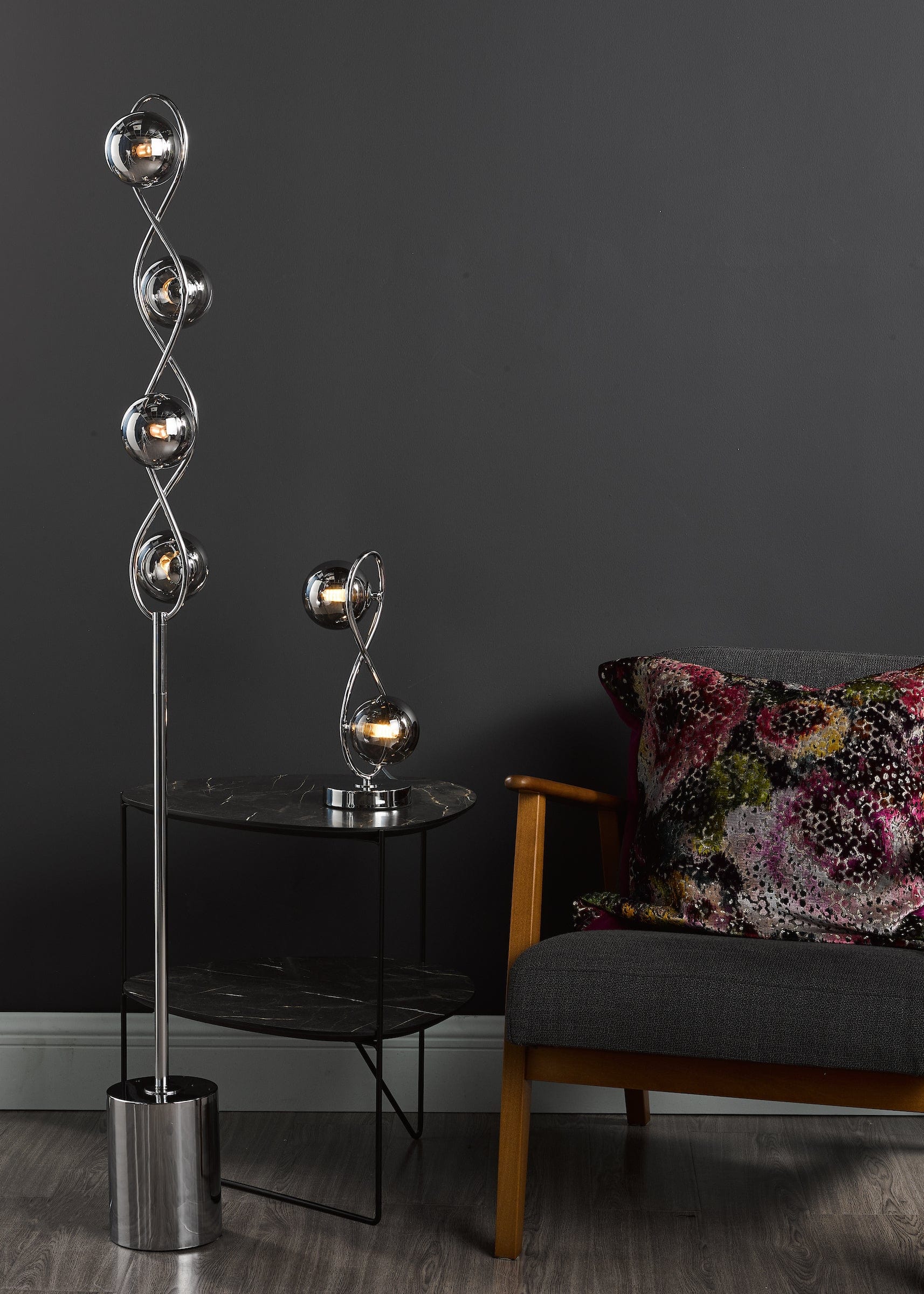 dar lighting Lysandra 2 Light Table Lamp Polished Chrome and Smoked Glass LYS4250