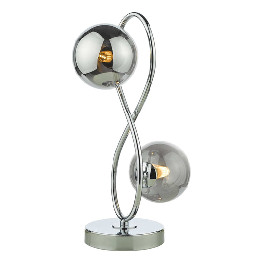 dar lighting Lysandra 2 Light Table Lamp Polished Chrome and Smoked Glass LYS4250