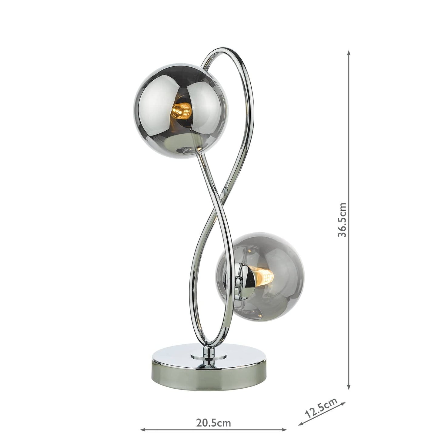 dar lighting Lysandra 2 Light Table Lamp Polished Chrome and Smoked Glass LYS4250