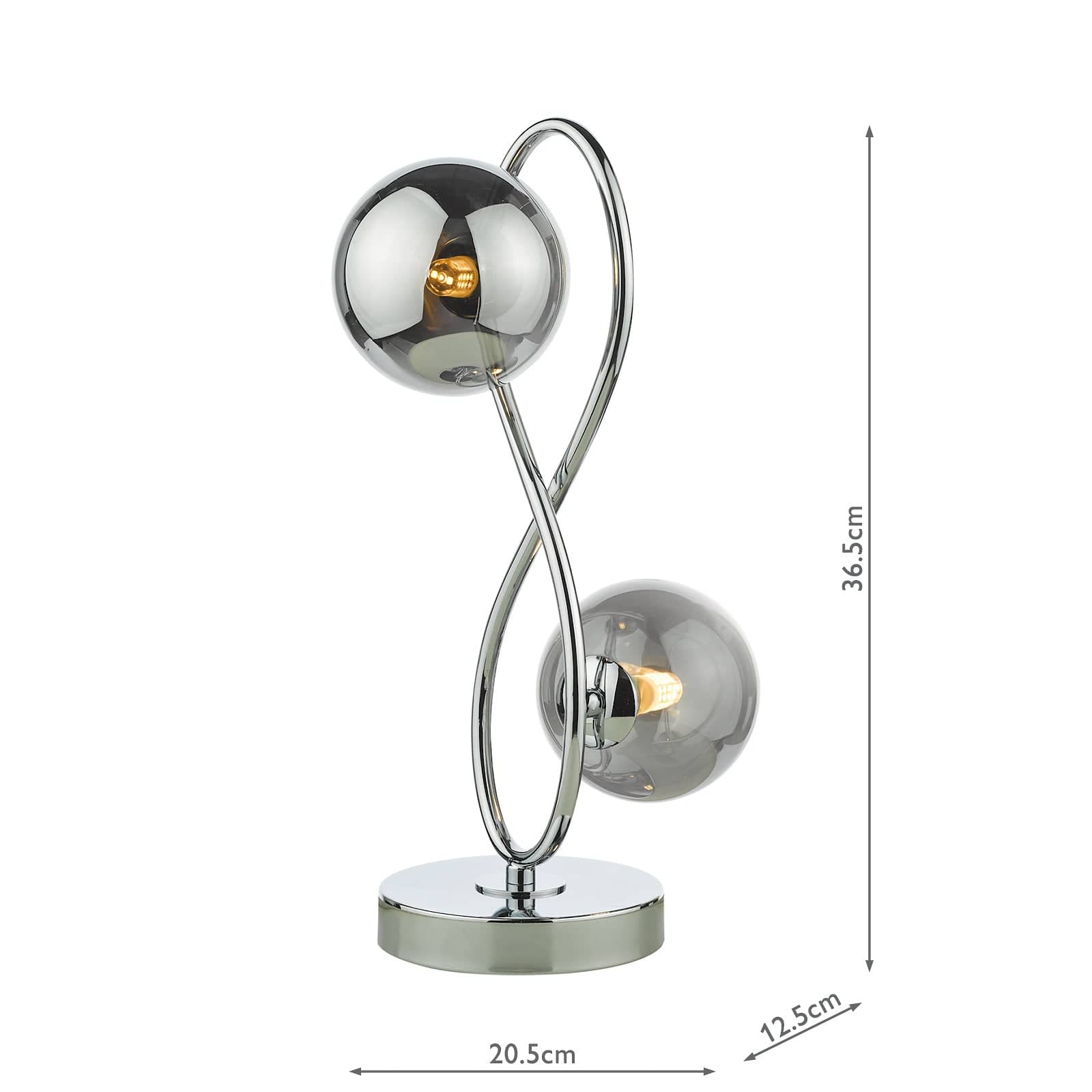 dar lighting Lysandra 2 Light Table Lamp Polished Chrome and Smoked Glass LYS4250