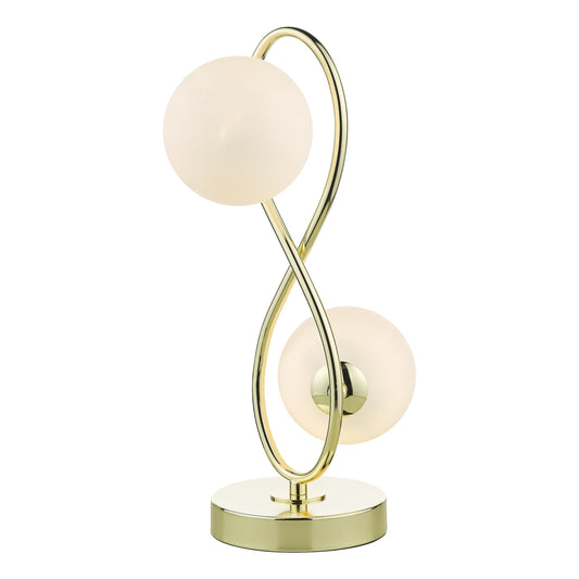 dar lighting Lysandra 2 Light Table Lamp Polished Gold and Opal Glass LYS4235
