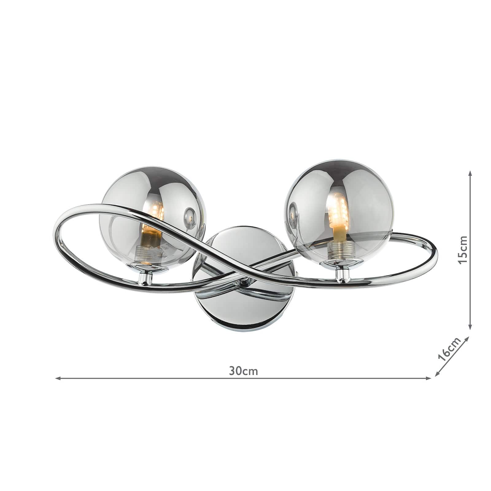 dar lighting Lysandra 2 Light Wall Light Polished Chrome and Smoked Glass LYS0950