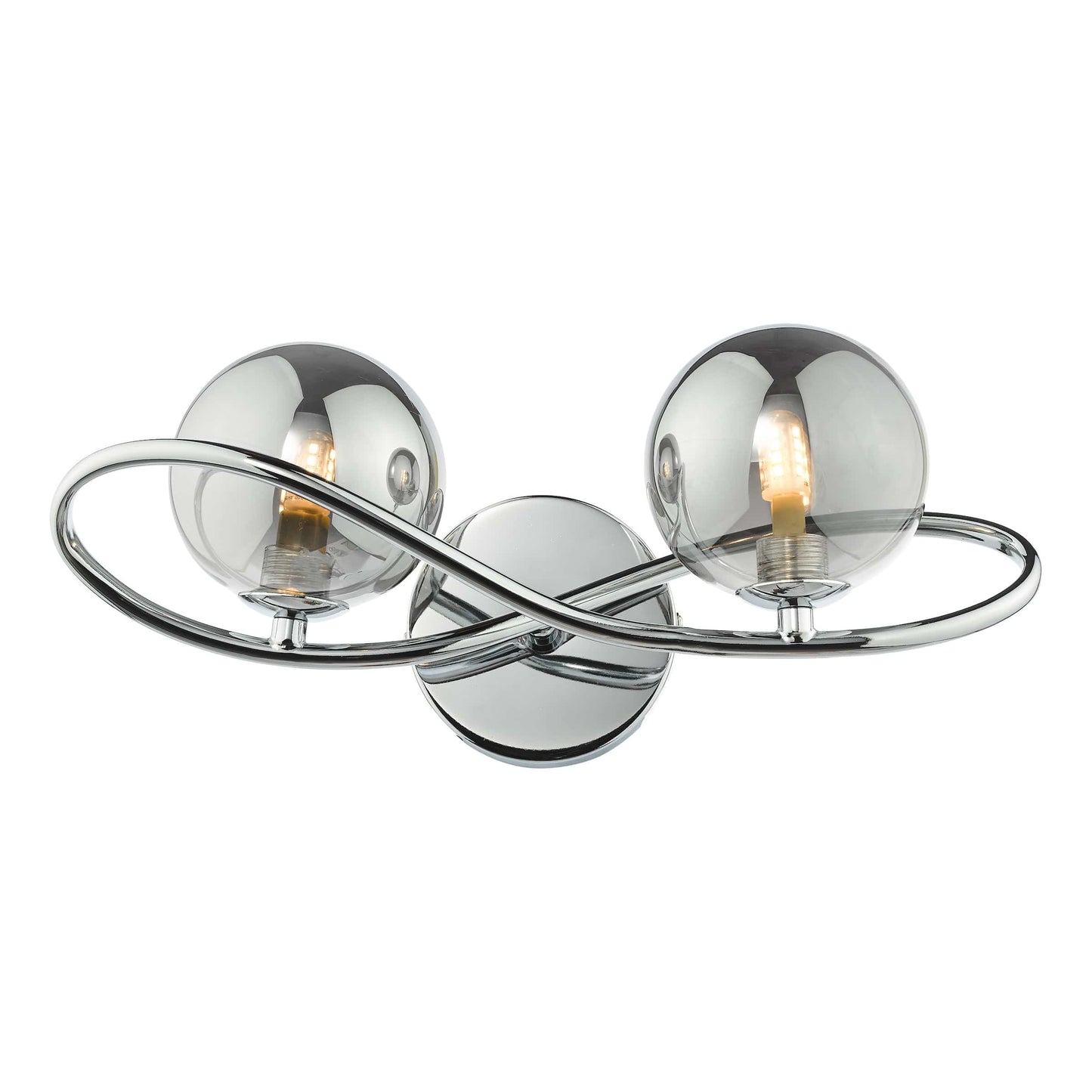 dar lighting Lysandra 2 Light Wall Light Polished Chrome and Smoked Glass LYS0950