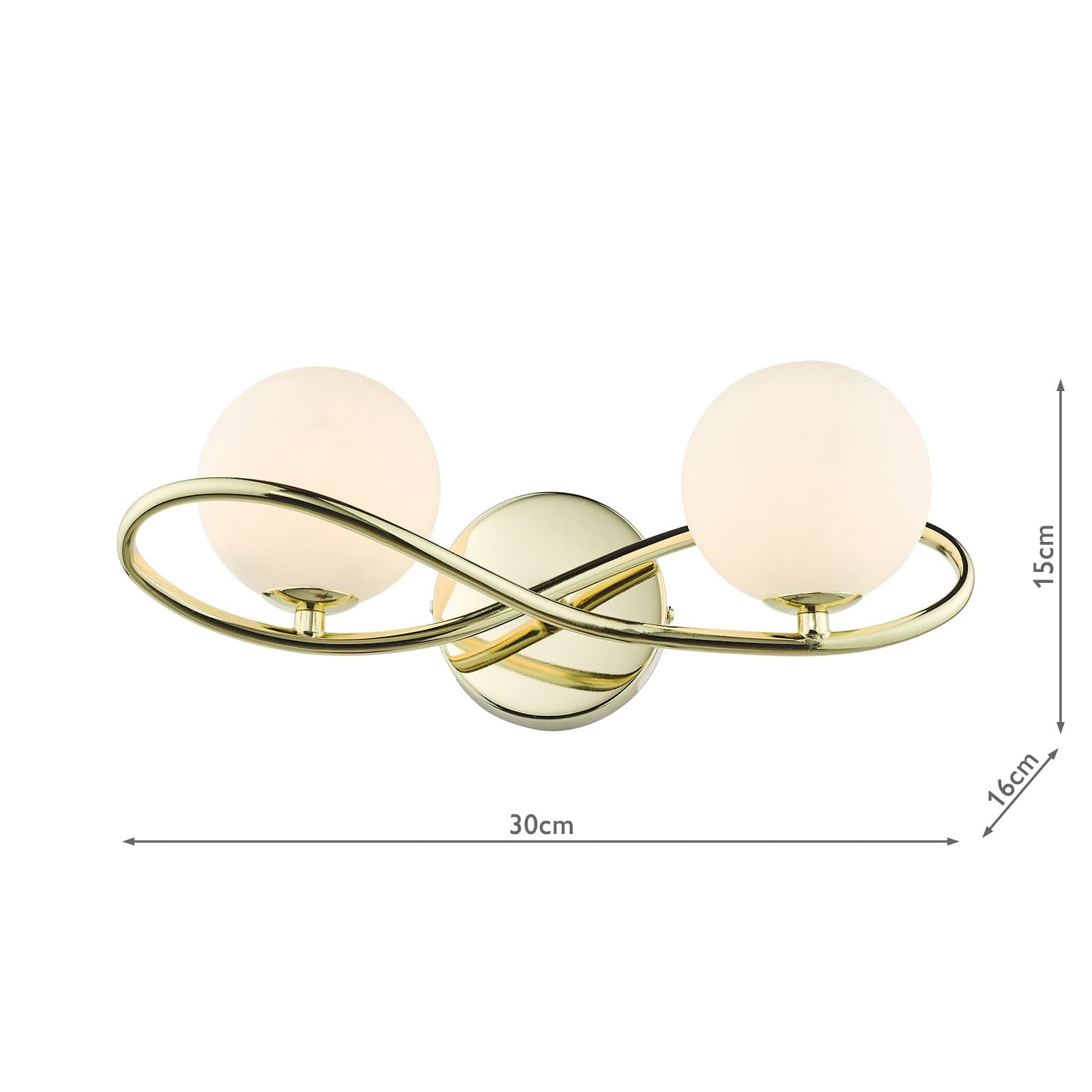 dar lighting Lysandra 2 Light Wall Light Polished Gold and Opal Glass LYS0935