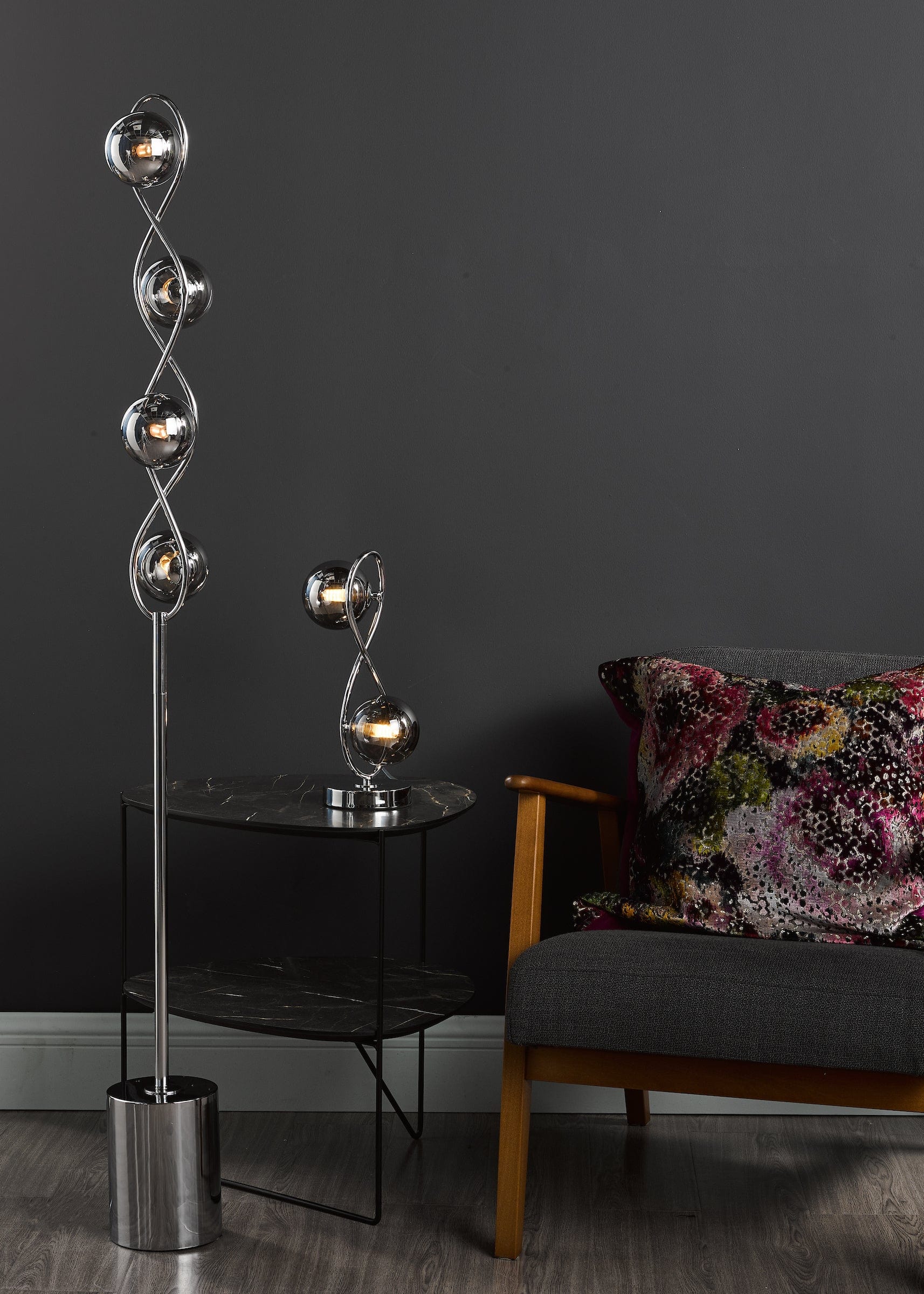 dar lighting Lysandra 4 Light Floor Lamp Polished Chrome and Smoked Glass LYS4950