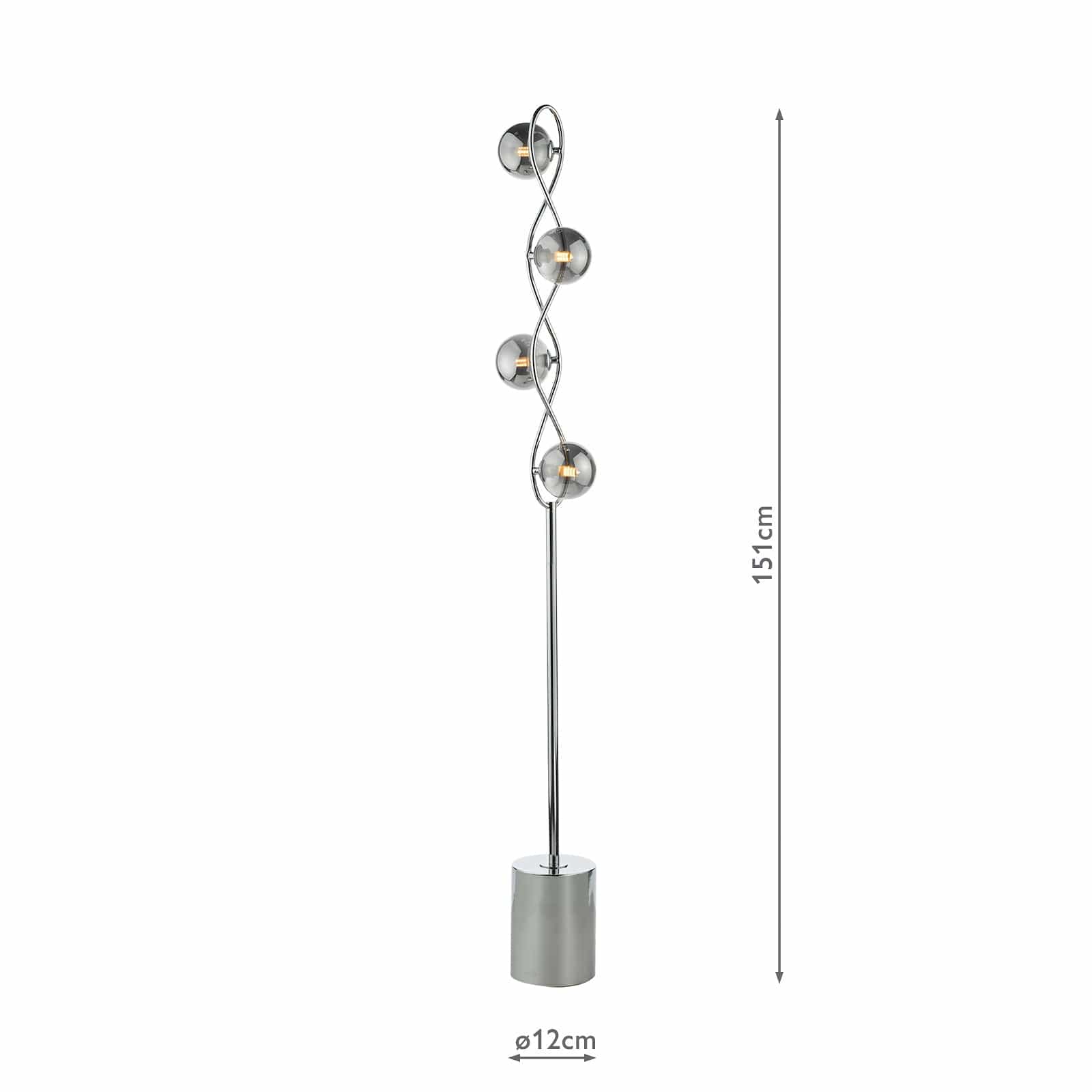 dar lighting Lysandra 4 Light Floor Lamp Polished Chrome and Smoked Glass LYS4950