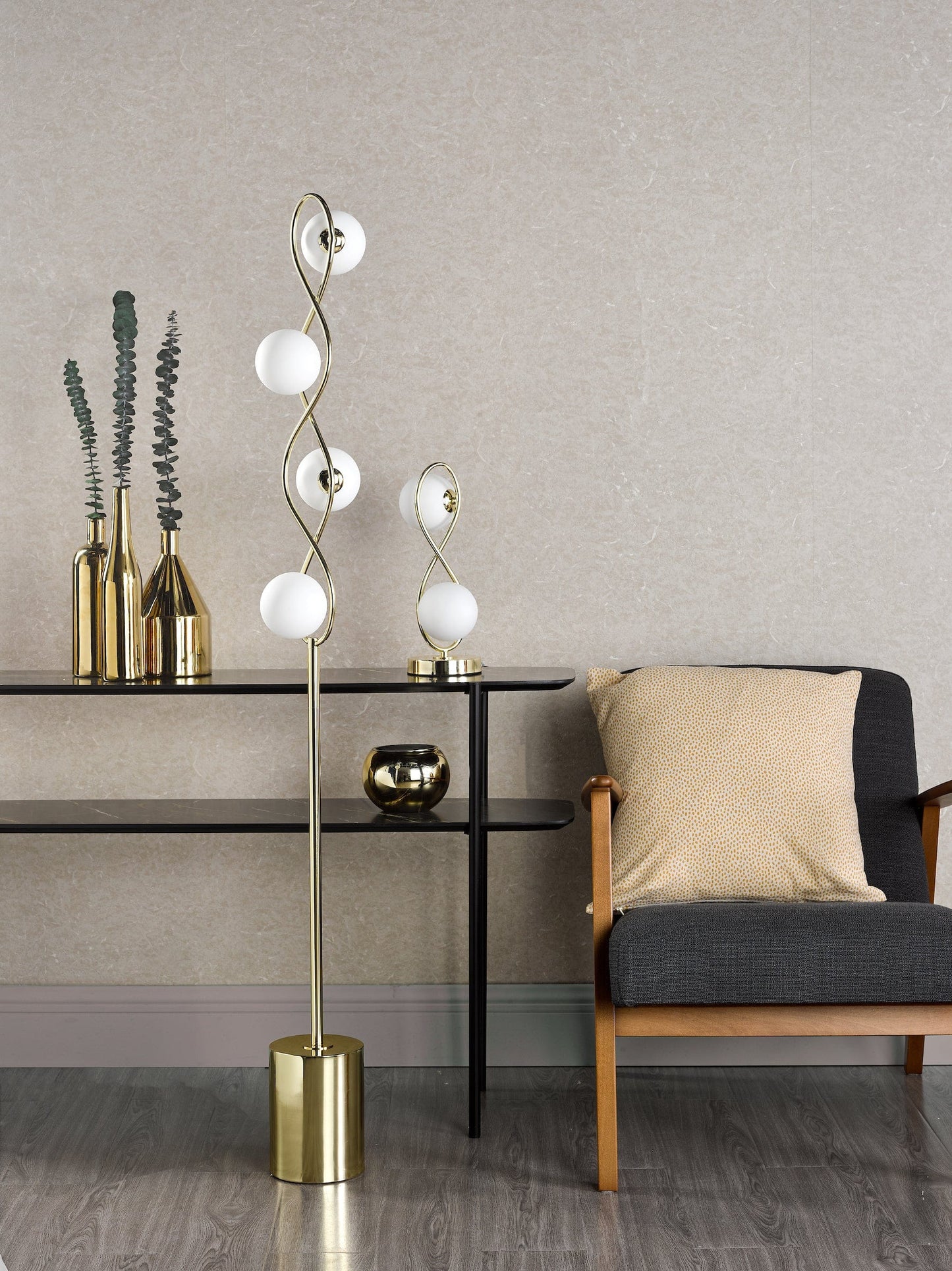 dar lighting Lysandra 4 Light Floor Lamp Polished Gold and Opal Glass LYS4935