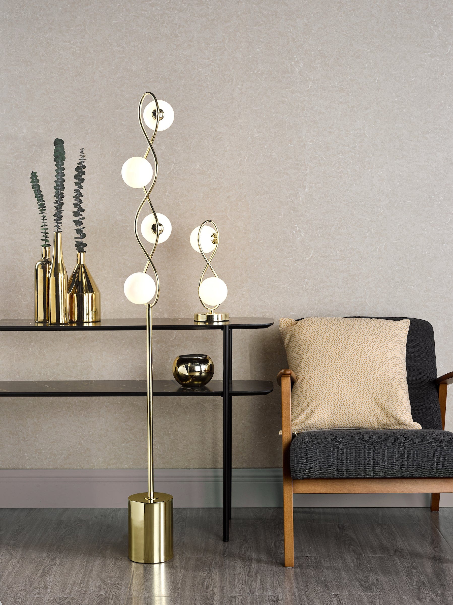 dar lighting Lysandra 4 Light Floor Lamp Polished Gold and Opal Glass LYS4935