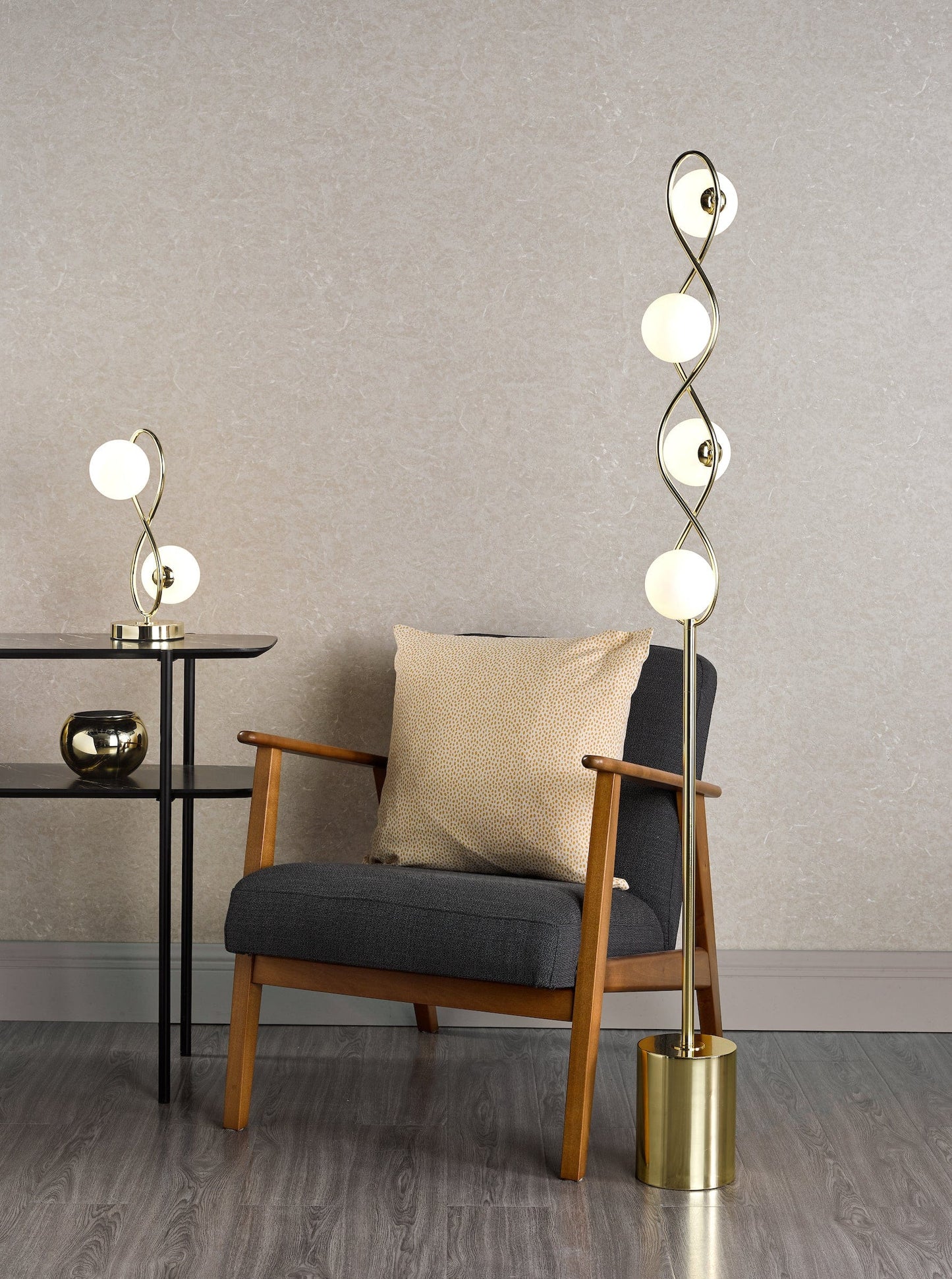 dar lighting Lysandra 4 Light Floor Lamp Polished Gold and Opal Glass LYS4935