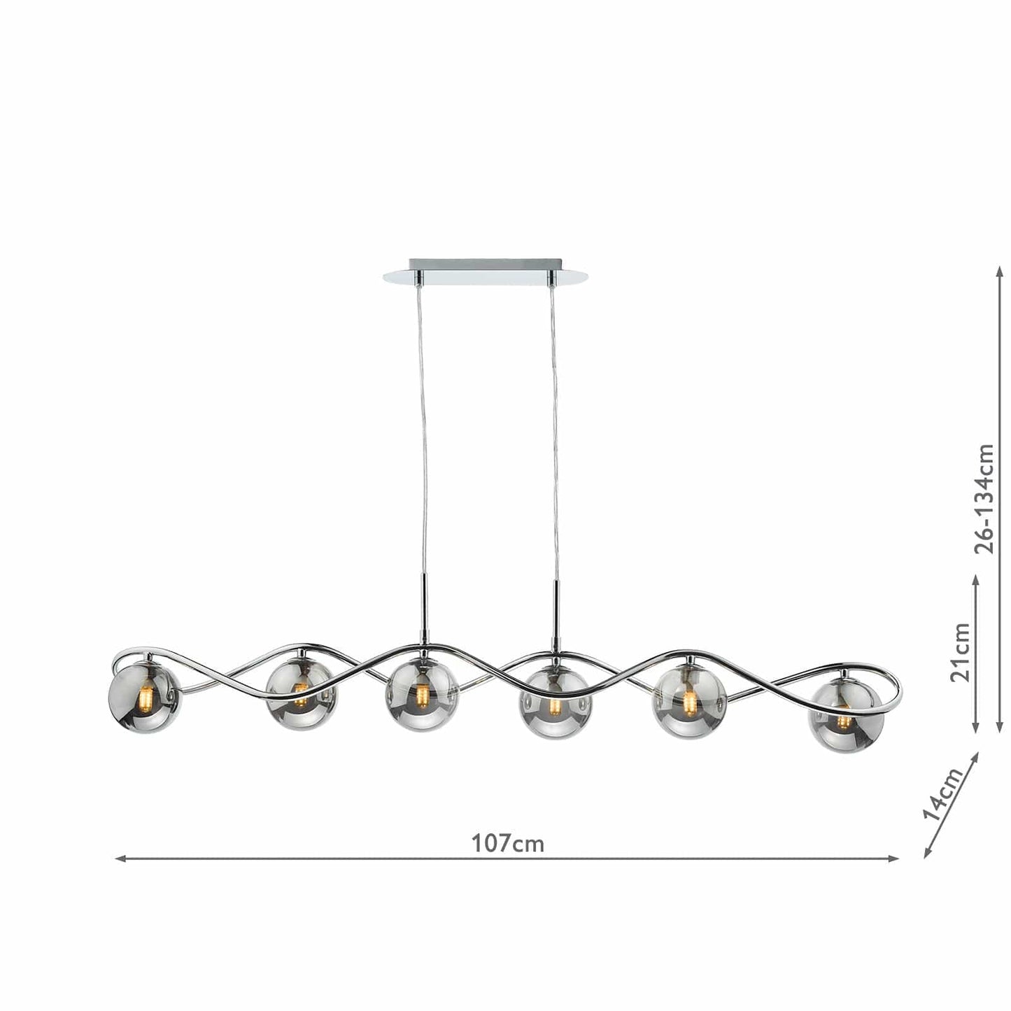 dar lighting Lysandra 6 Light Bar Pendant Polished Chrome and Smoked Glass LYS6250