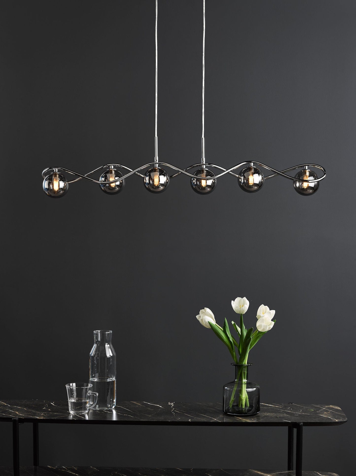 dar lighting Lysandra 6 Light Bar Pendant Polished Chrome and Smoked Glass LYS6250