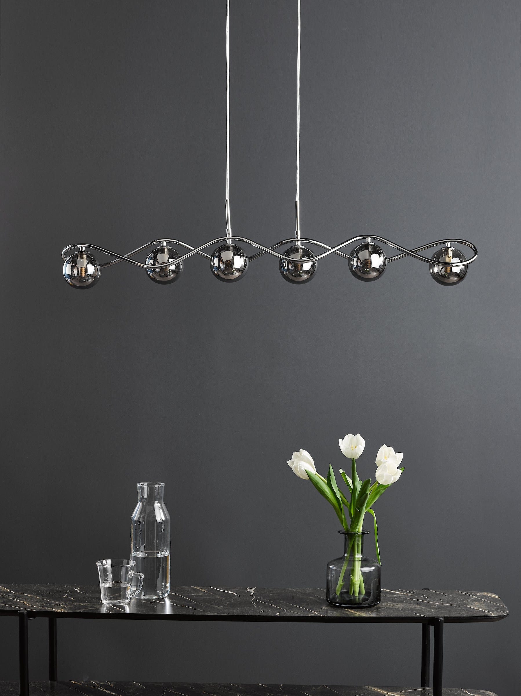 dar lighting Lysandra 6 Light Bar Pendant Polished Chrome and Smoked Glass LYS6250