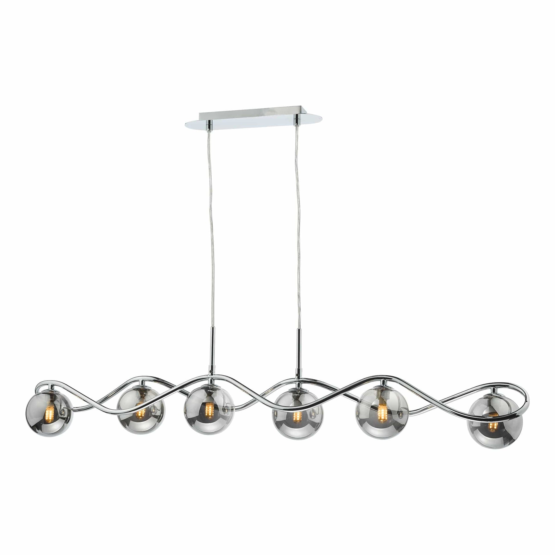 dar lighting Lysandra 6 Light Bar Pendant Polished Chrome and Smoked Glass LYS6250