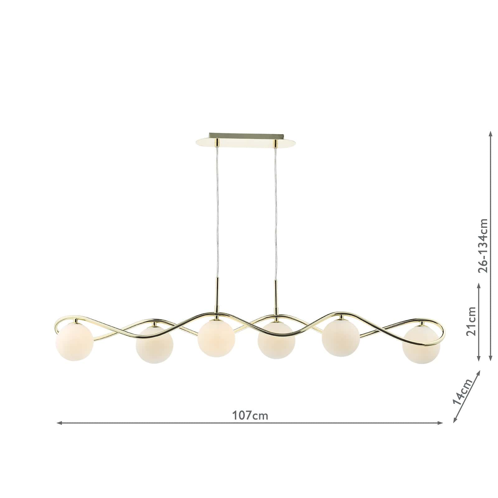 dar lighting Lysandra 6 Light Bar Pendant Polished Gold and Opal Glass LYS6235