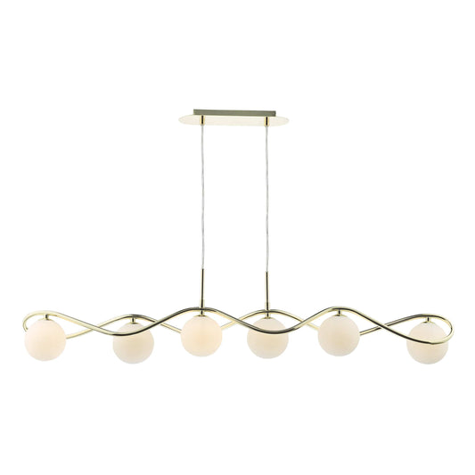 dar lighting Lysandra 6 Light Bar Pendant Polished Gold and Opal Glass LYS6235