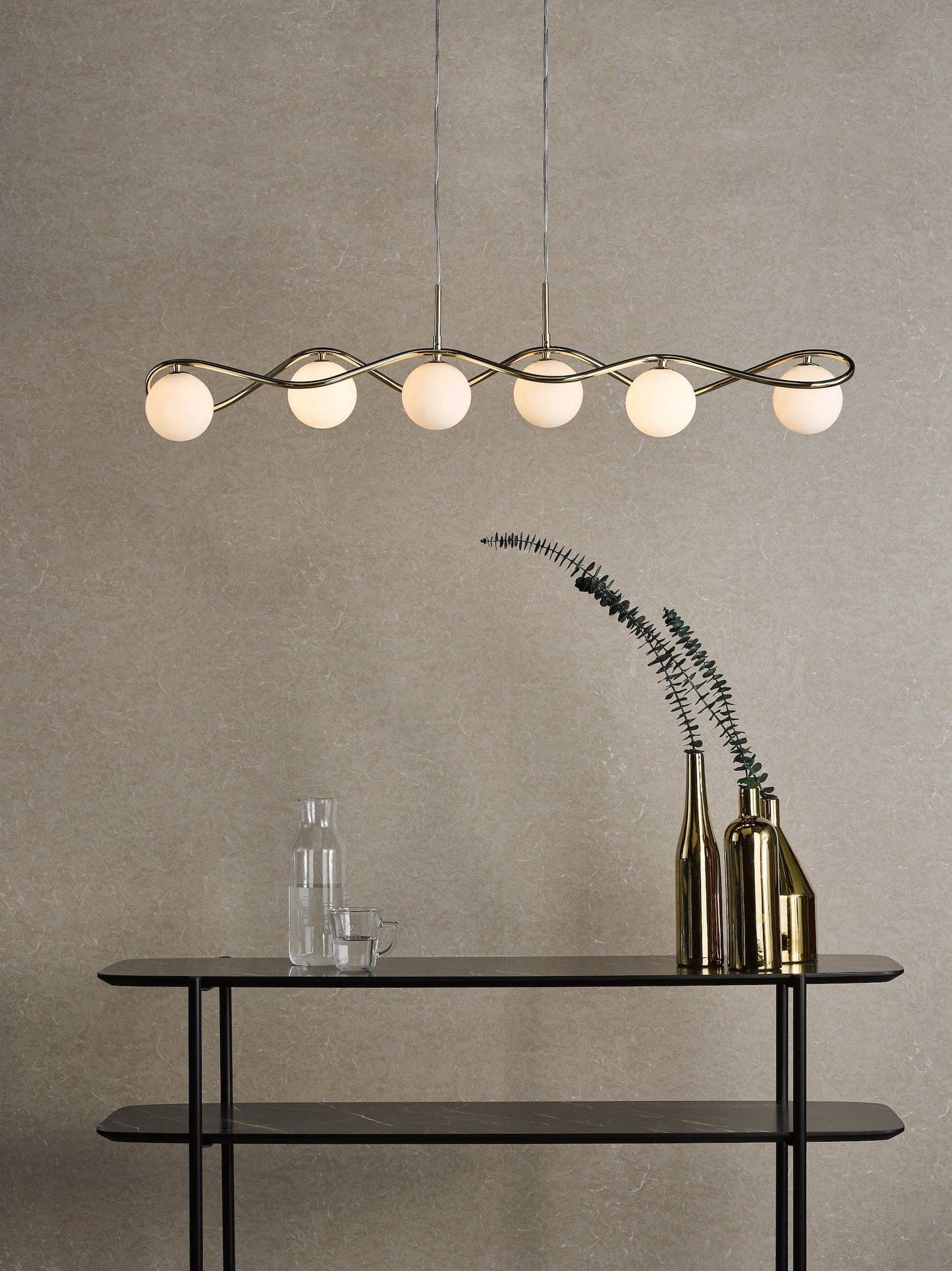 dar lighting Lysandra 6 Light Bar Pendant Polished Gold and Opal Glass LYS6235