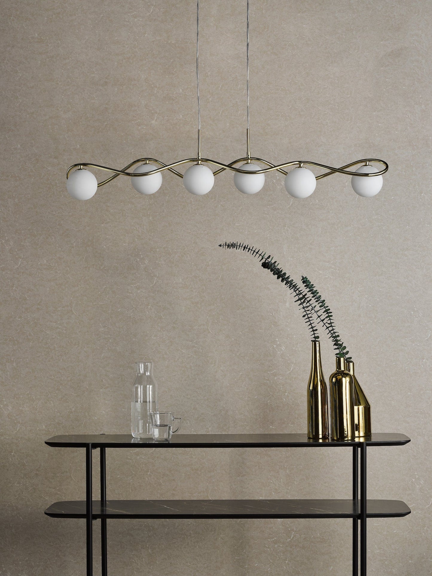 dar lighting Lysandra 6 Light Bar Pendant Polished Gold and Opal Glass LYS6235