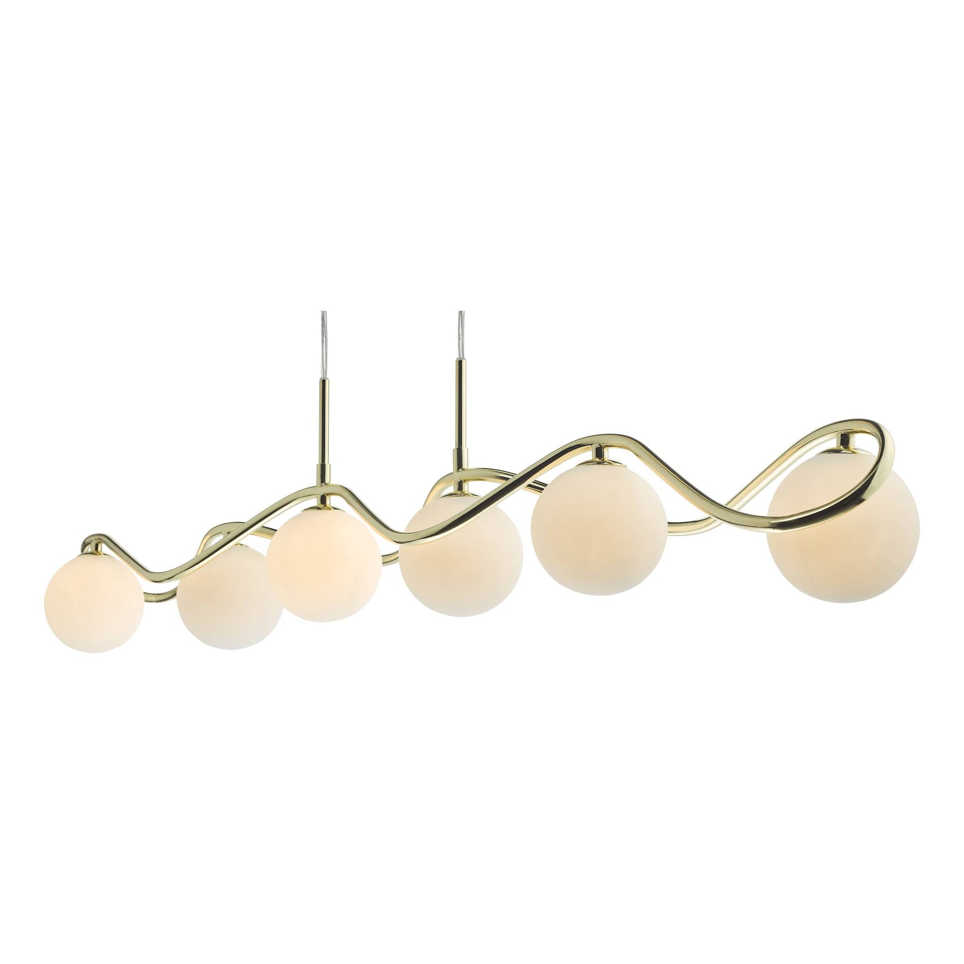 dar lighting Lysandra 6 Light Bar Pendant Polished Gold and Opal Glass LYS6235