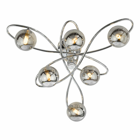 dar lighting Lysandra 6 Light Semi-Flush Polished Chrome and Smoked Glass LYS6450