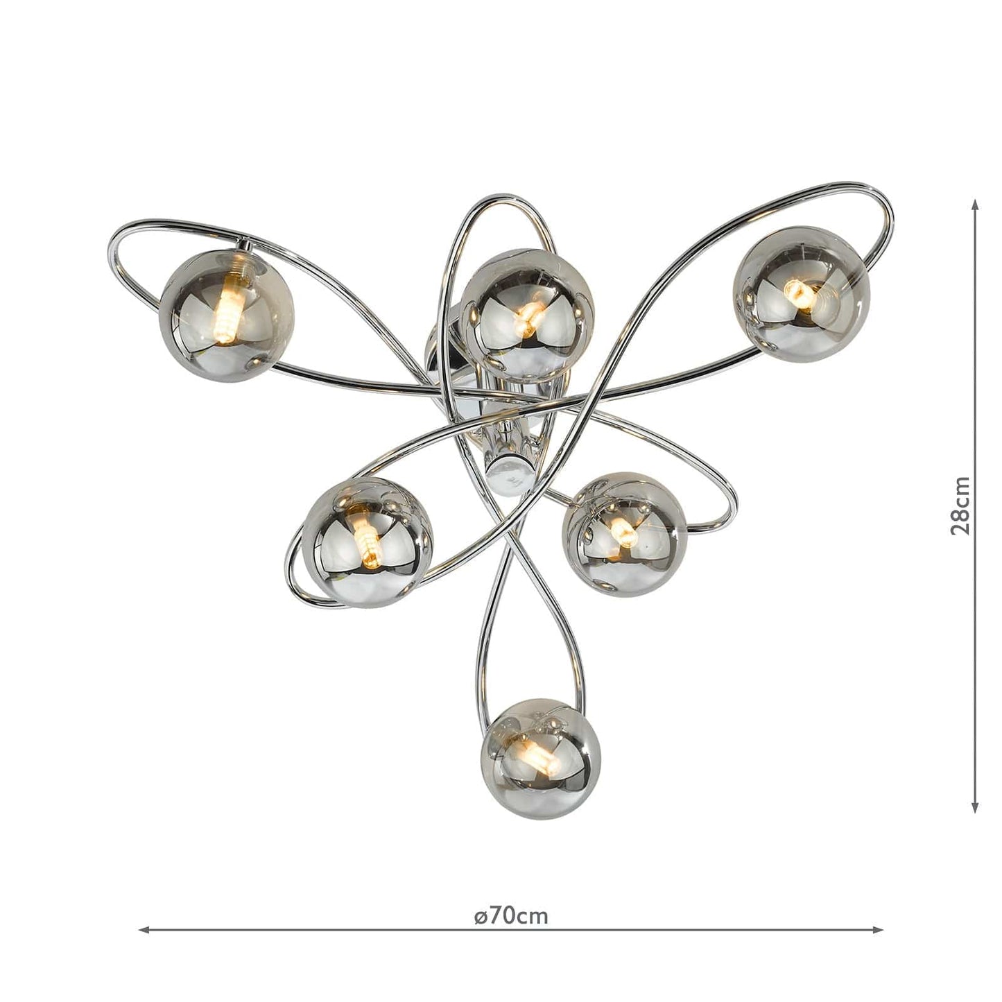 dar lighting Lysandra 6 Light Semi-Flush Polished Chrome and Smoked Glass LYS6450