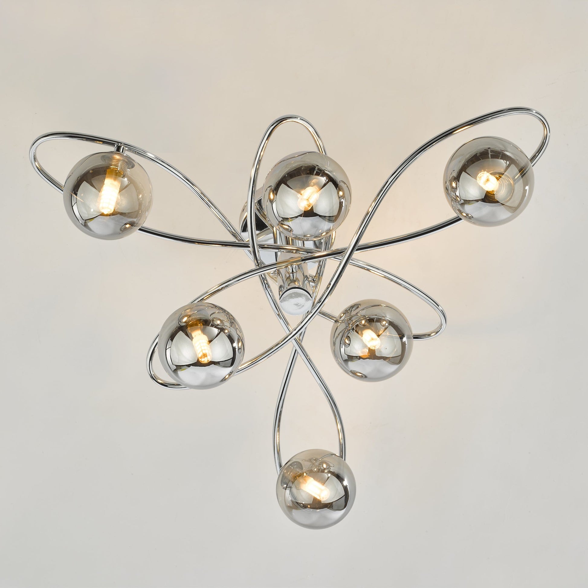 dar lighting Lysandra 6 Light Semi-Flush Polished Chrome and Smoked Glass LYS6450