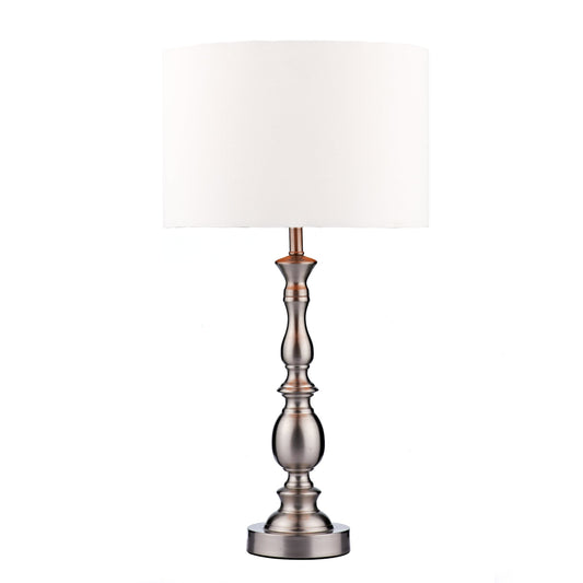 dar lighting Madrid Table Lamp Satin Chrome With Shade MAD4246