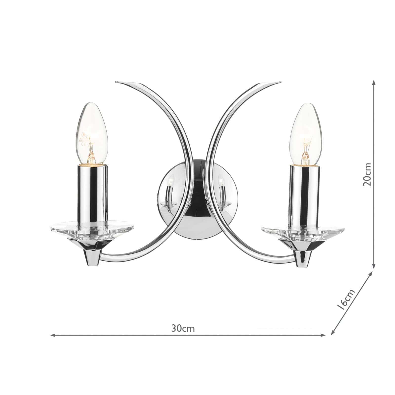 dar lighting Medusa 2 Light Wall Light Crystal Polished Chrome MED0950