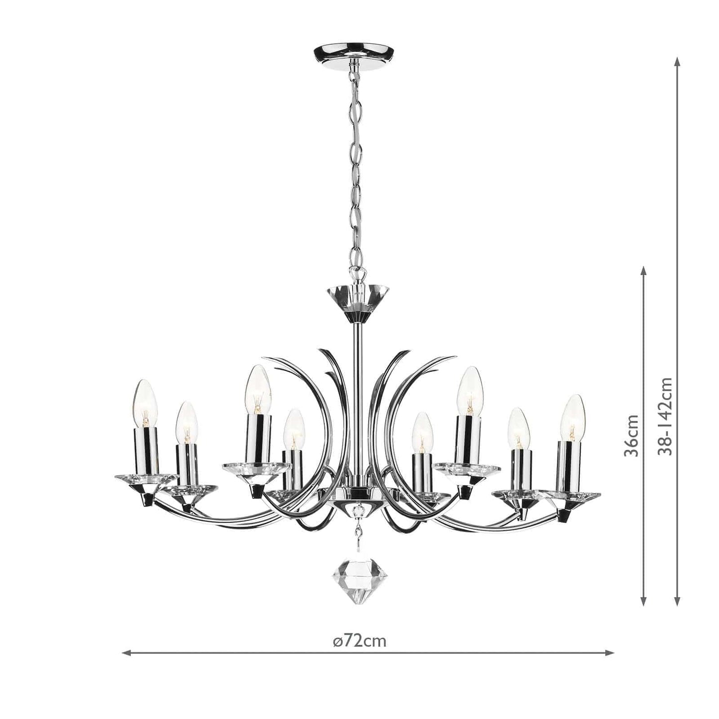 dar lighting Medusa 8 Light Dual Mount Pendant K9 Crystal Polished Chrome MED0850