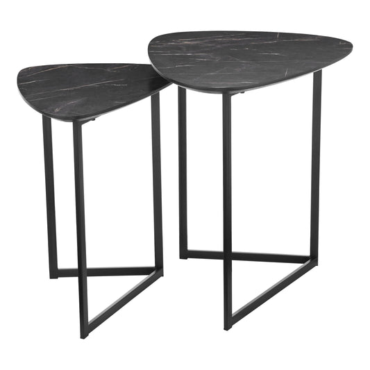 dar lighting Mibello Nested Tables Dark Marble Effect and Matt Black 001MIB002