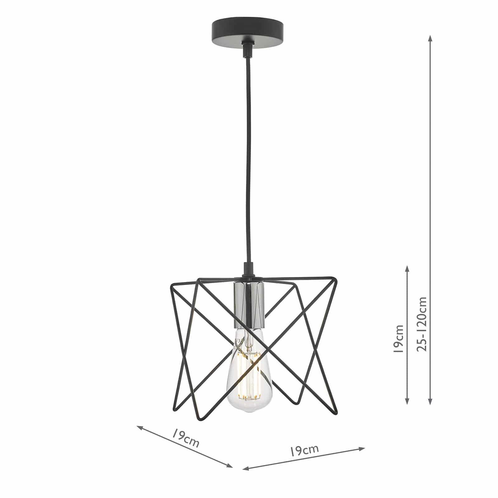 dar lighting Midi 1 Light Pendant Black and Polished Chrome MID0150