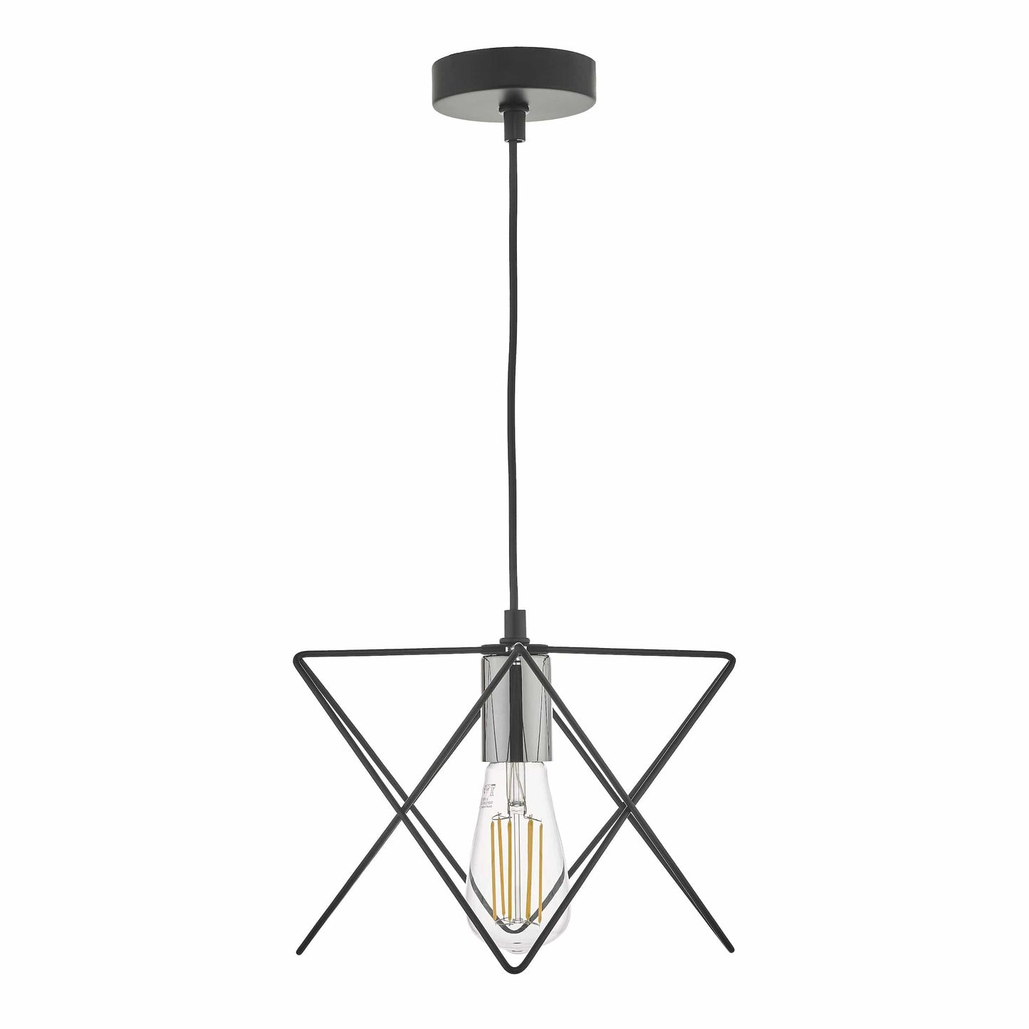 dar lighting Midi 1 Light Pendant Black and Polished Chrome MID0150