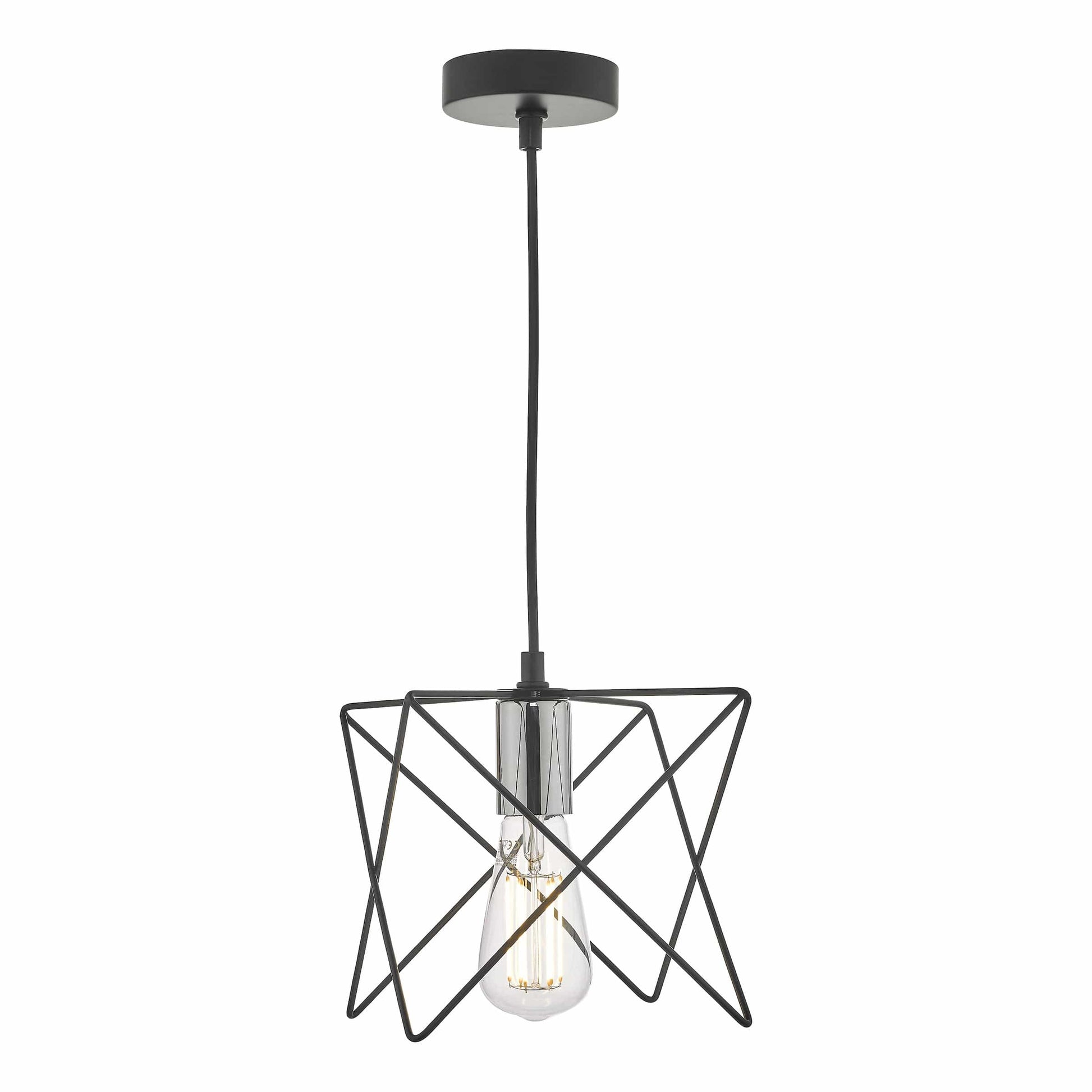 dar lighting Midi 1 Light Pendant Black and Polished Chrome MID0150