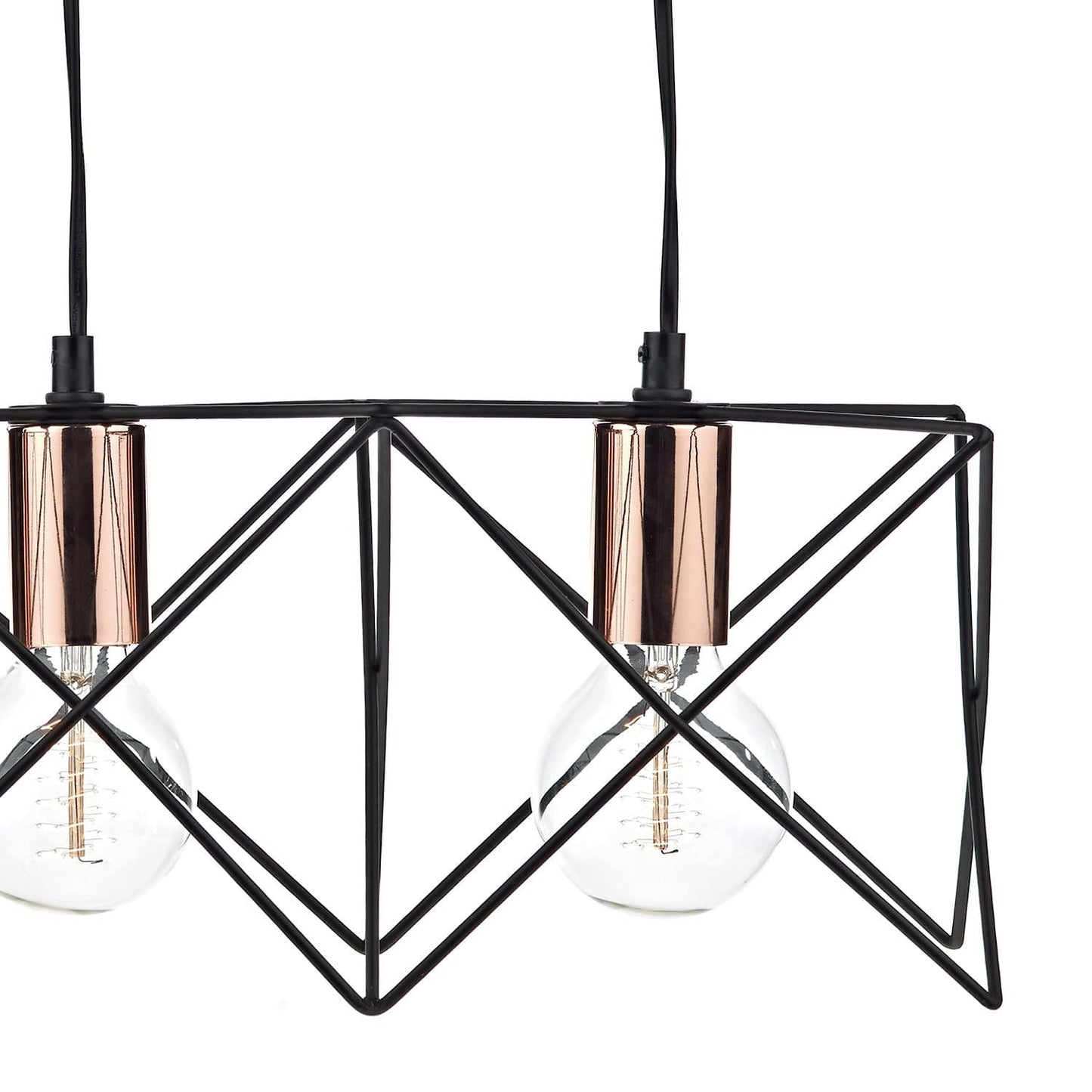 dar lighting Midi 3 Light Bar Pendant Black & Bright Copper Detail MID0322