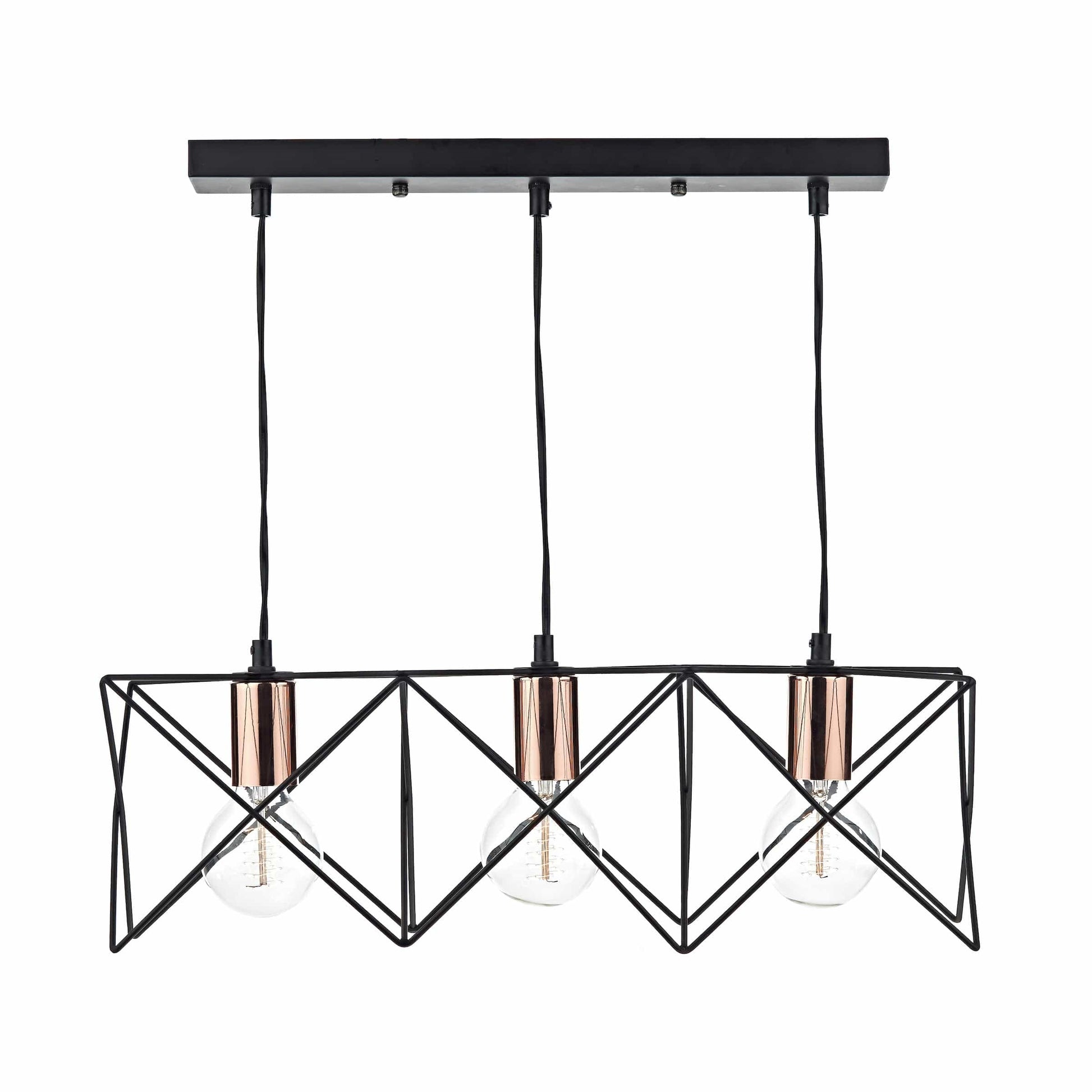 dar lighting Midi 3 Light Bar Pendant Black & Bright Copper Detail MID0322