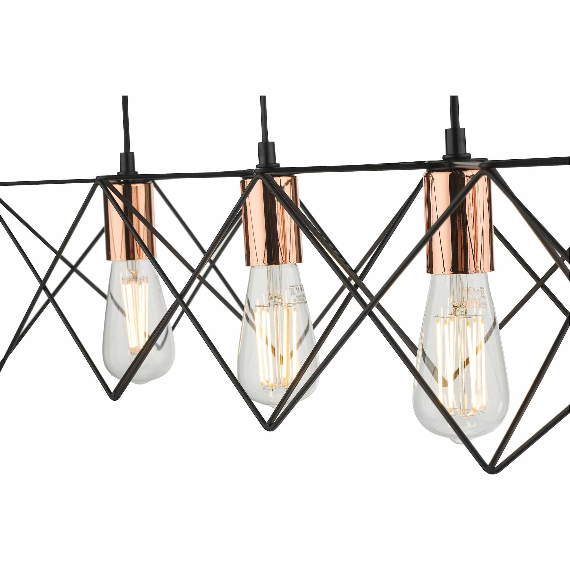 dar lighting Midi 4 Light Bar Pendant Black & Copper Detail MID0422