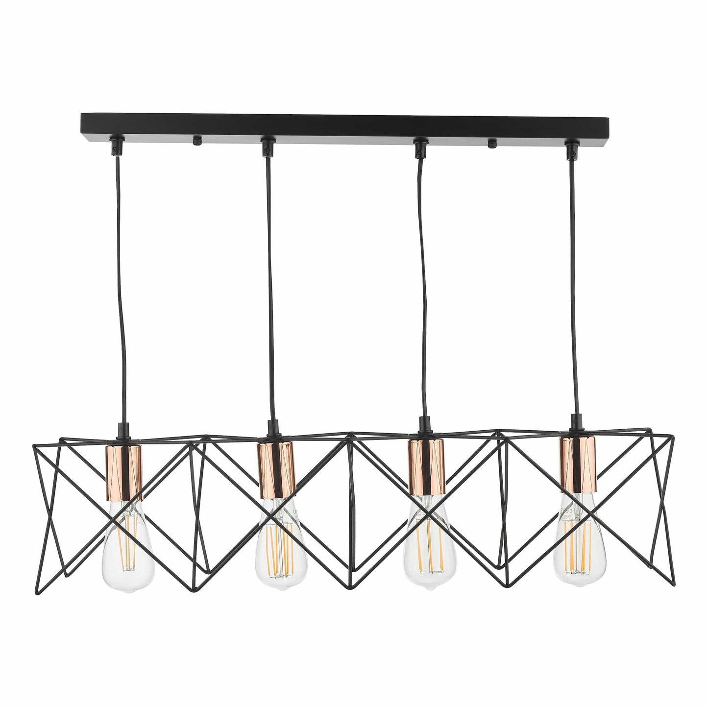 dar lighting Midi 4 Light Bar Pendant Black & Copper Detail MID0422