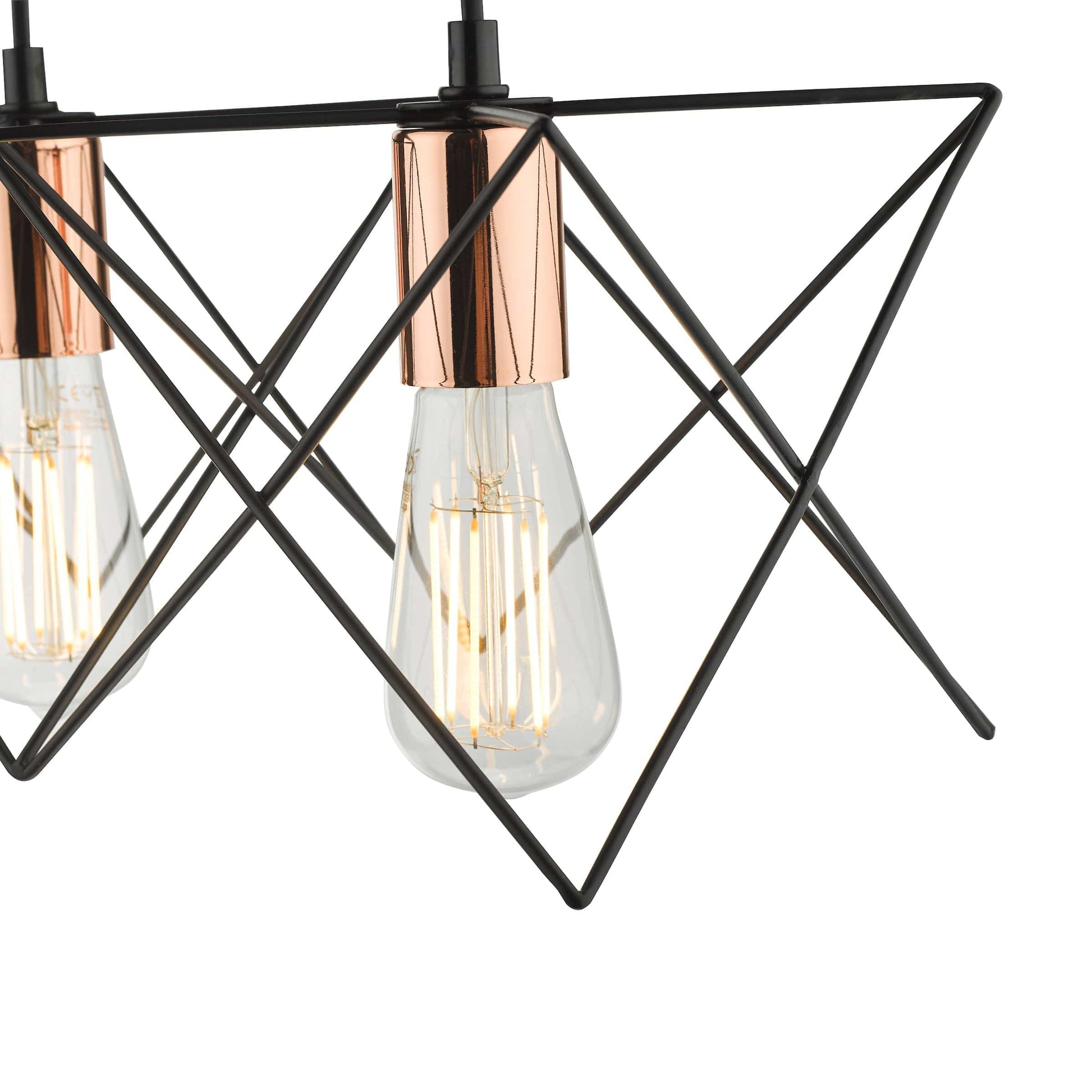 dar lighting Midi 4 Light Bar Pendant Black & Copper Detail MID0422