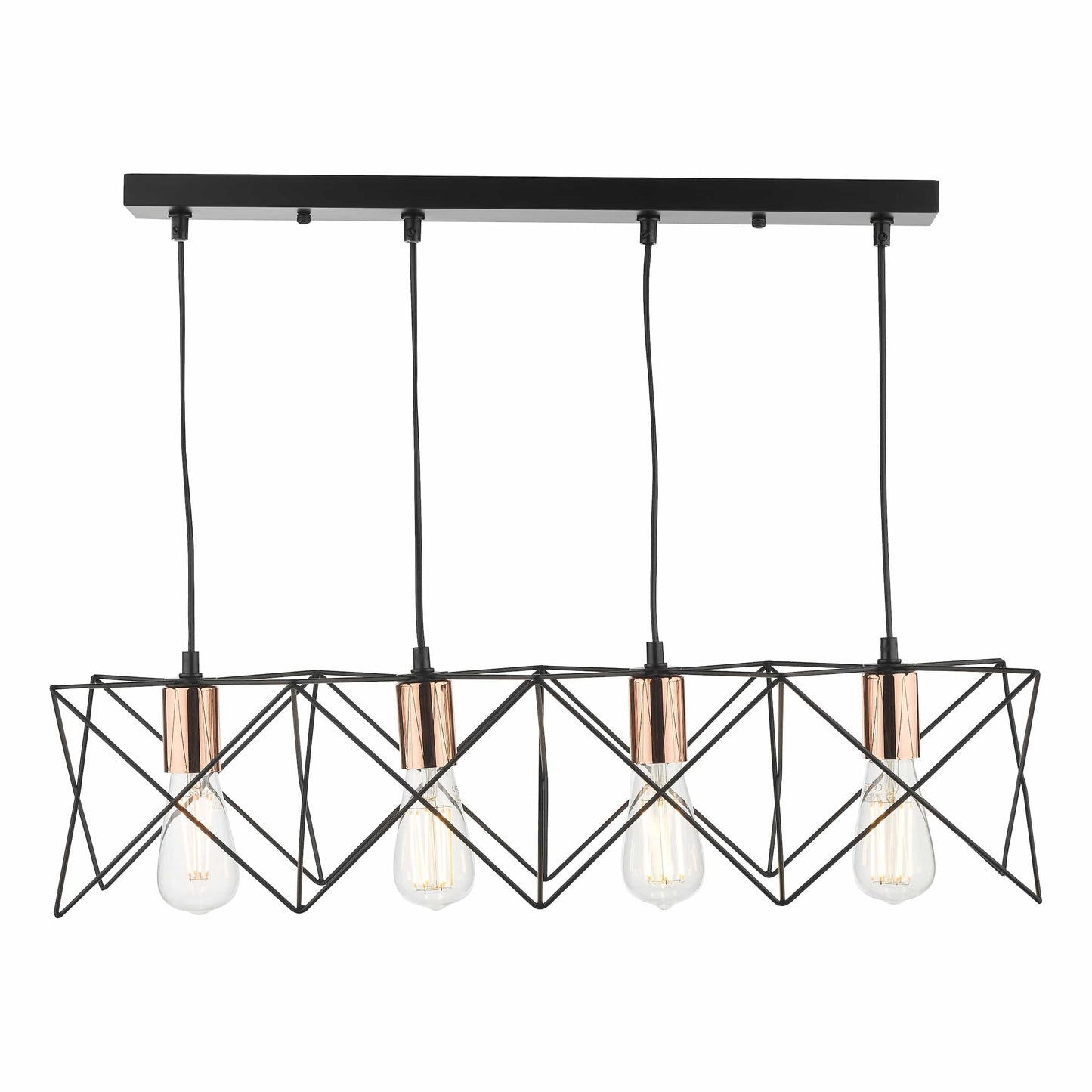 dar lighting Midi 4 Light Bar Pendant Black & Copper Detail MID0422