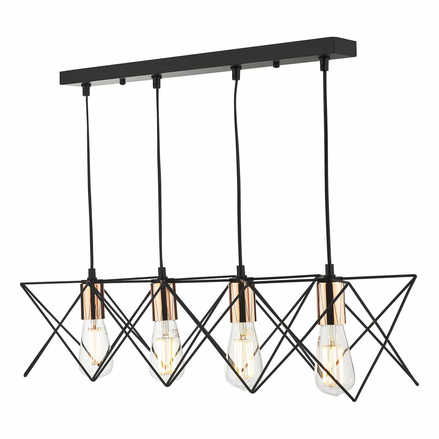 dar lighting Midi 4 Light Bar Pendant Black & Copper Detail MID0422