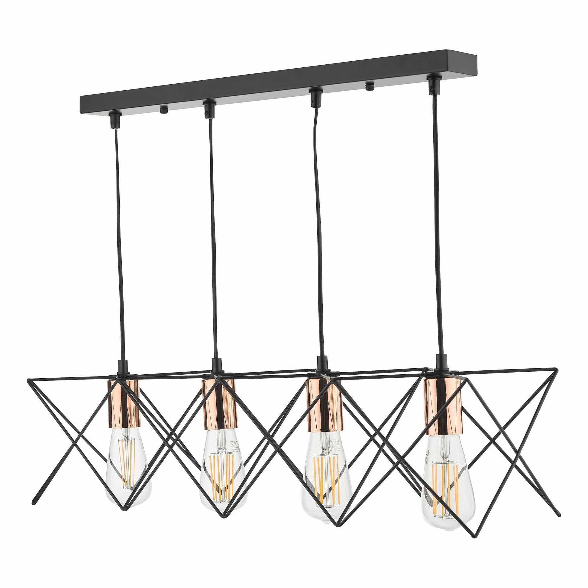 dar lighting Midi 4 Light Bar Pendant Black & Copper Detail MID0422