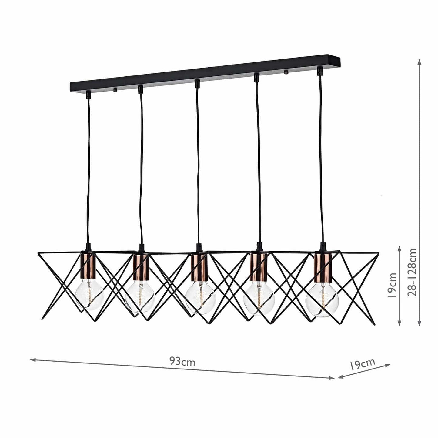 dar lighting Midi Cage 5 Light Bar Pendant Matt Black Bright & Copper MID0522