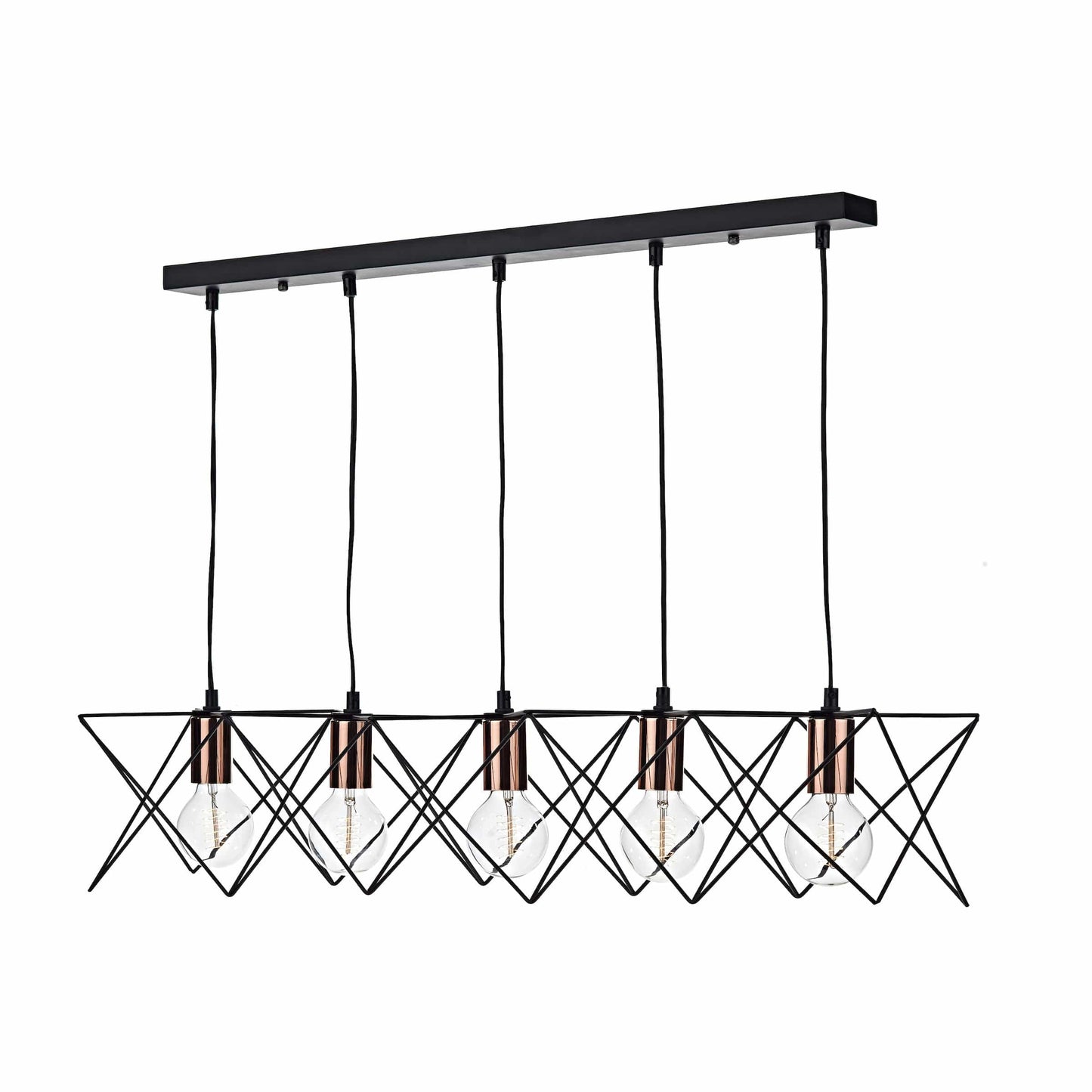 dar lighting Midi Cage 5 Light Bar Pendant Matt Black Bright & Copper MID0522